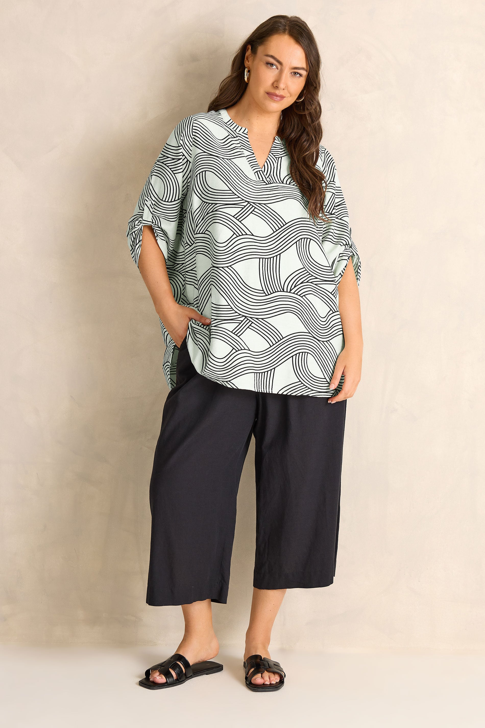 EVANS Plus Size White & Black Linear Blouse | Evans 1