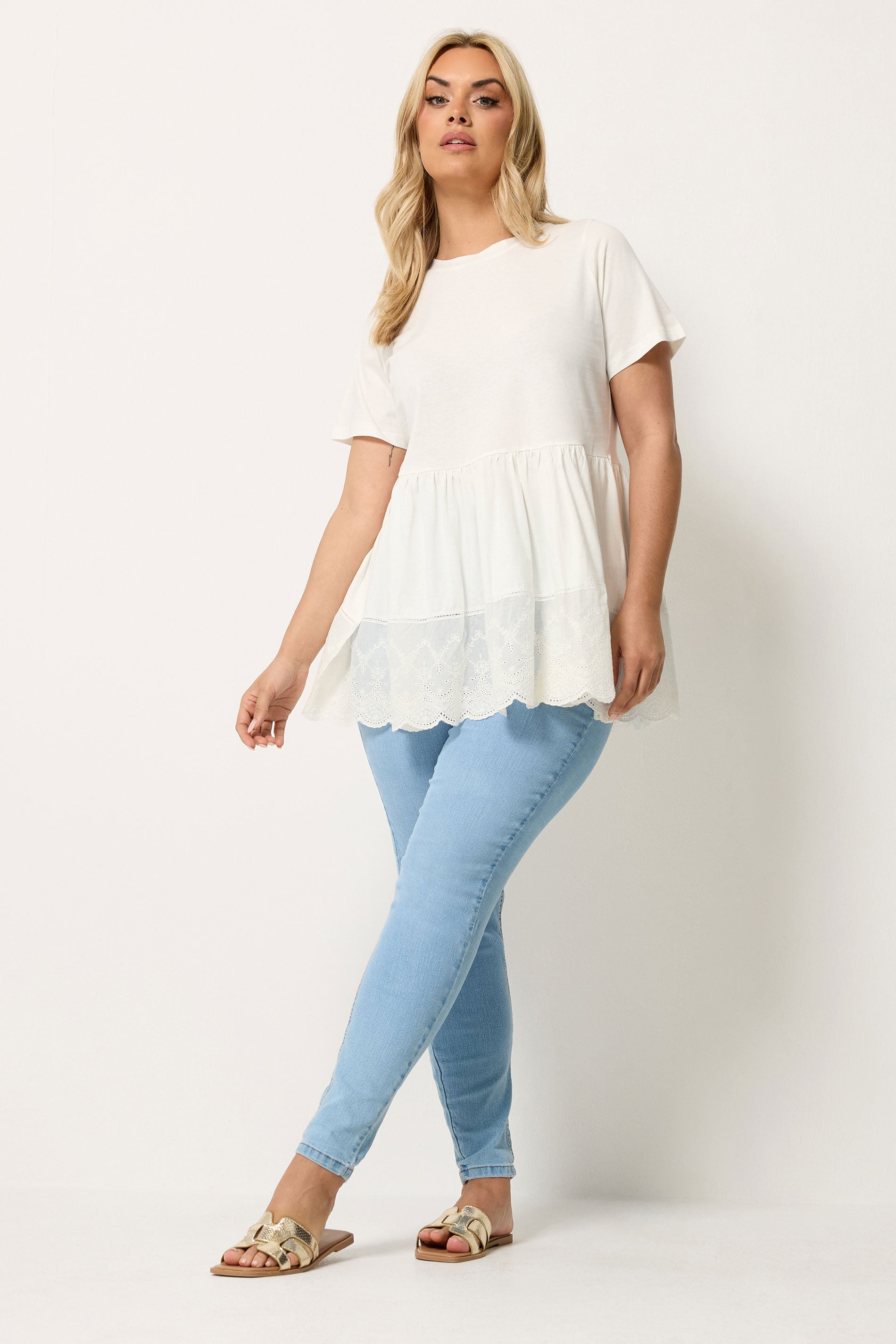 YOURS Plus Size White Tiered Peplum Top | Yours Clothing 1