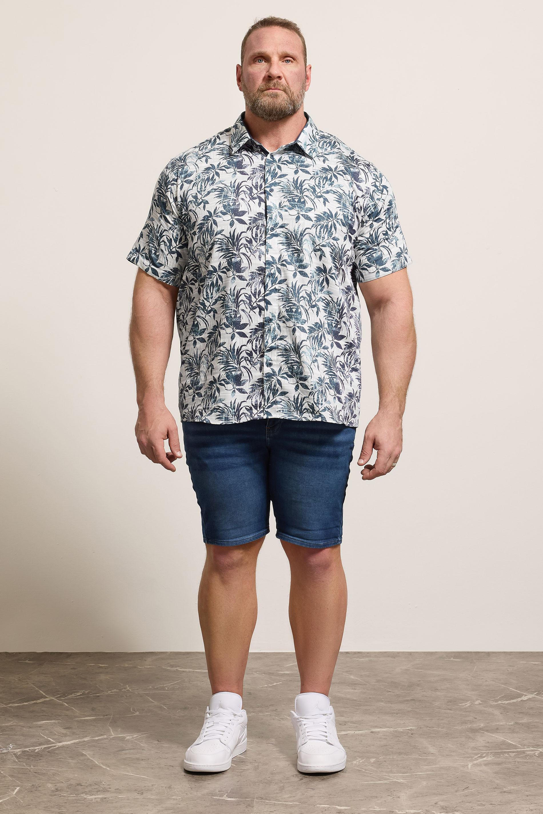 KAM Big & Tall Silver Grey Floral Print Shirt | BadRhino 1