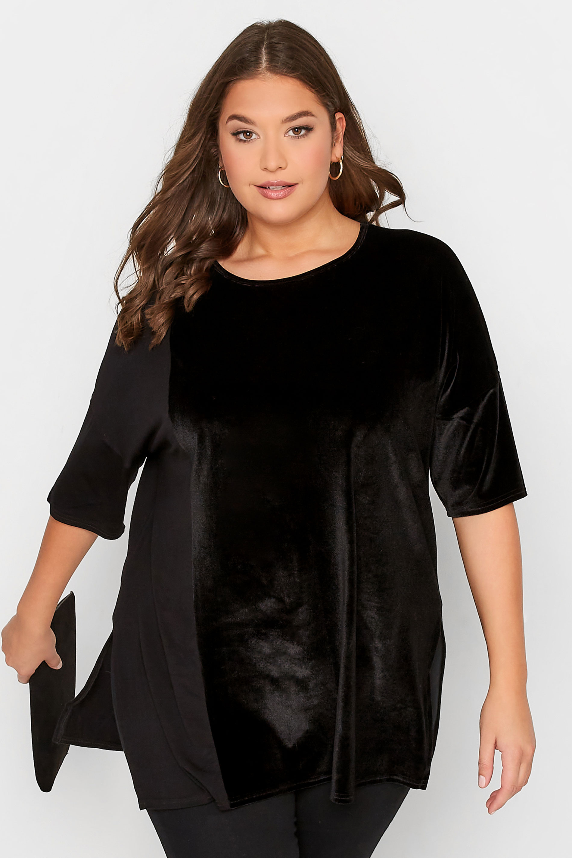 Plus Size Black Velvet Oversized T-Shirt | Yours Clothing 1