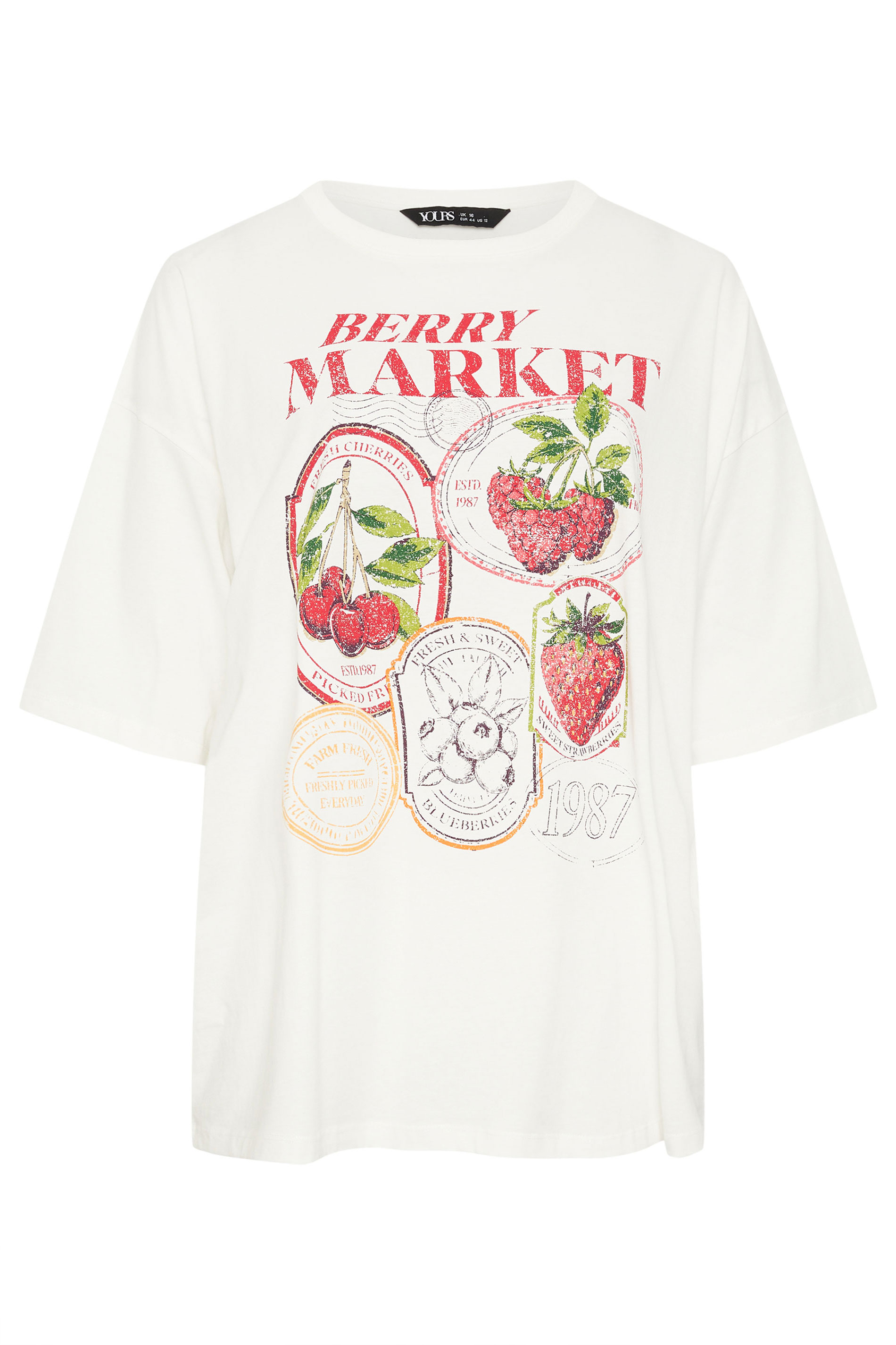 YOURS Plus Size Ivory White 'Berry Market' Graphic T-Shirt | Yours Clothing 5