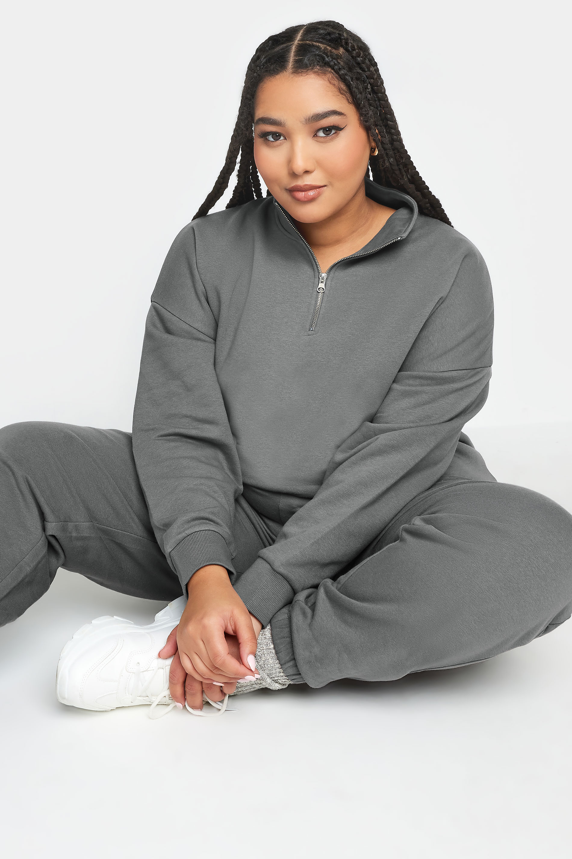 YOURS Plus Size Grey Quarter Zip Sweatshirt | Yours Clothing 1