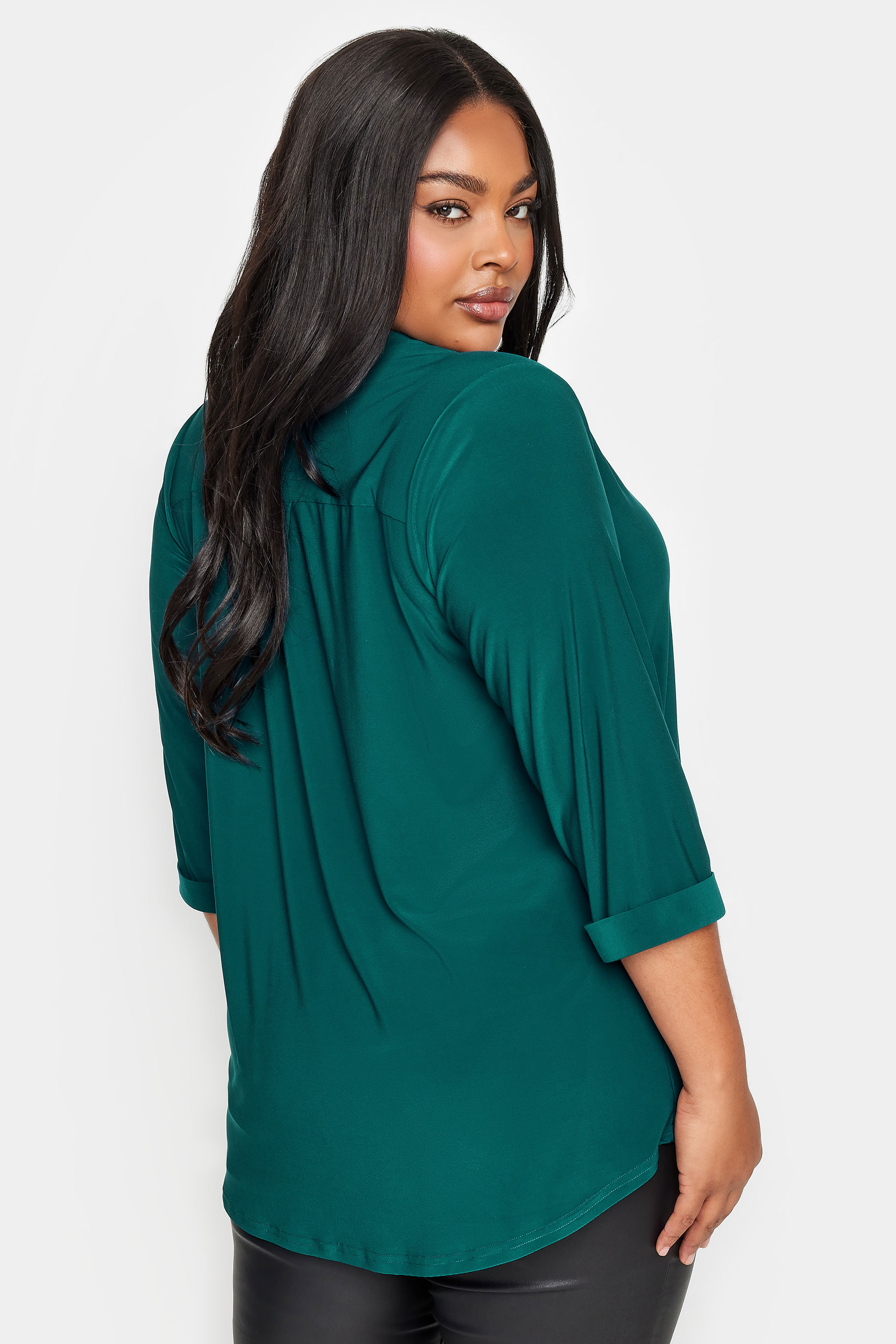 YOURS Plus Size Green Half Placket Shirt | Yours Clothing 3