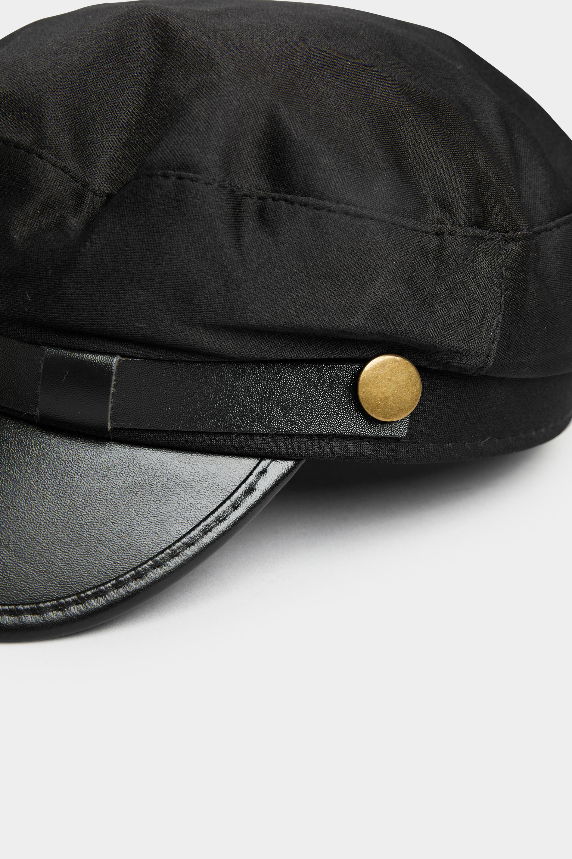 Black Faux Leather Peak Baker Boy Hat | Yours Clothing 3