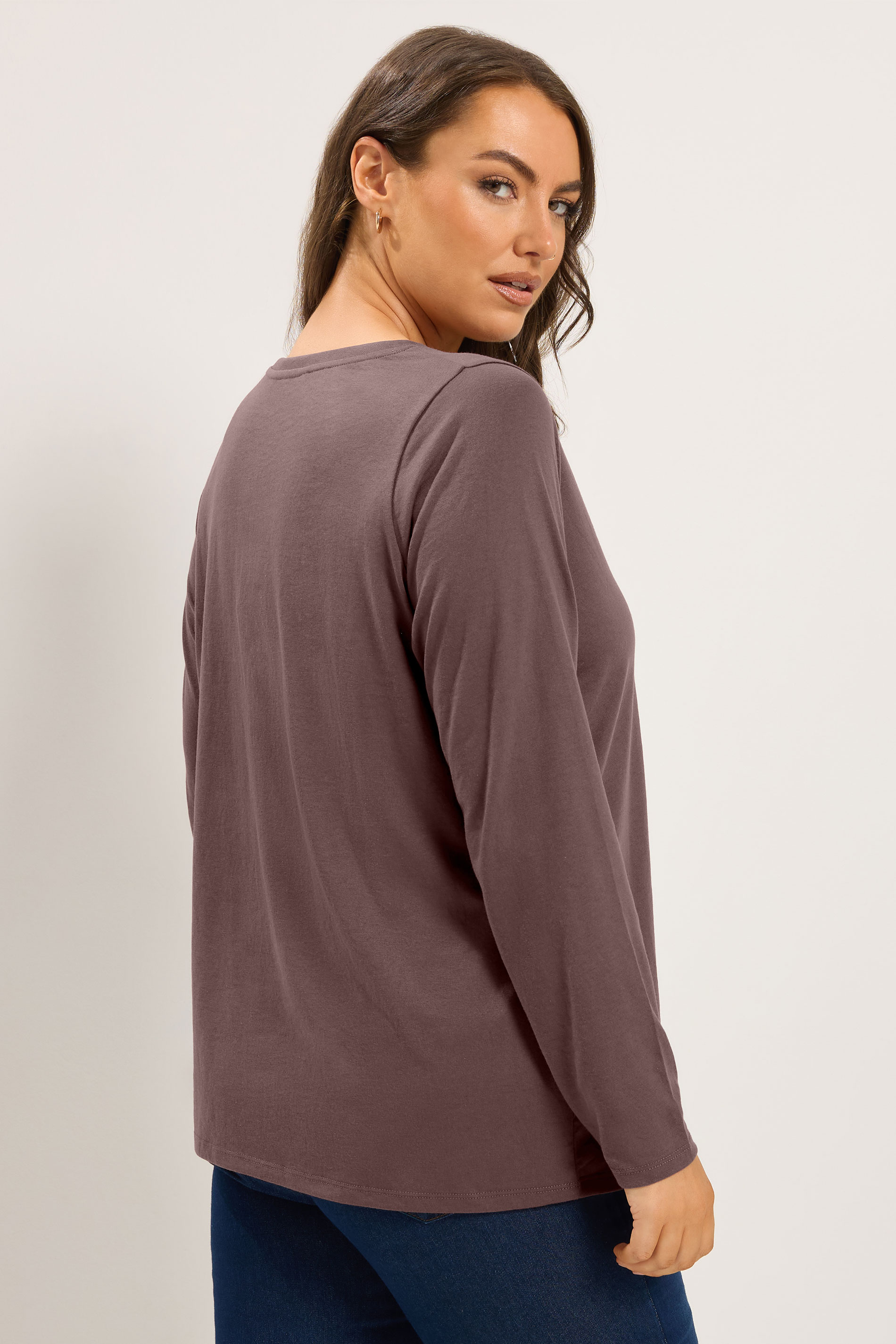 YOURS Plus Size Brown V-Neckline T-Shirt | Yours Clothing 2