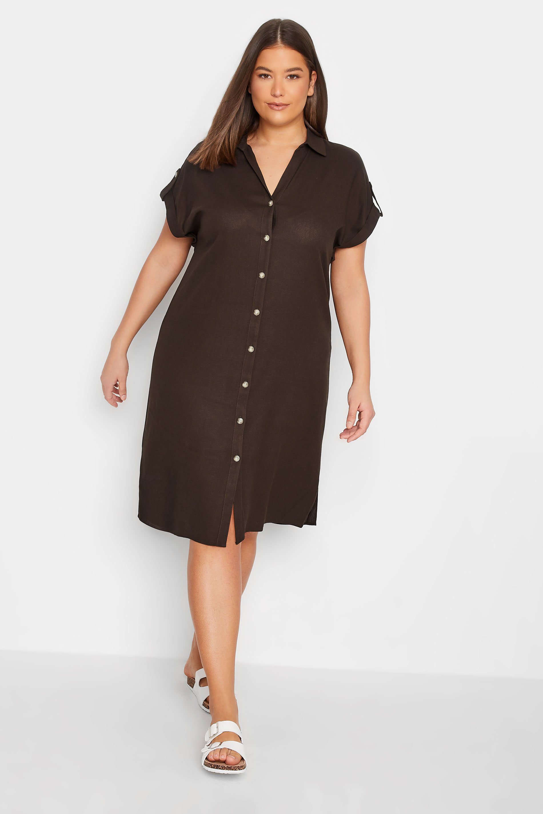 LTS Tall Women's Chocolate Brown Linen Look Dress | Long Tall Sally 2