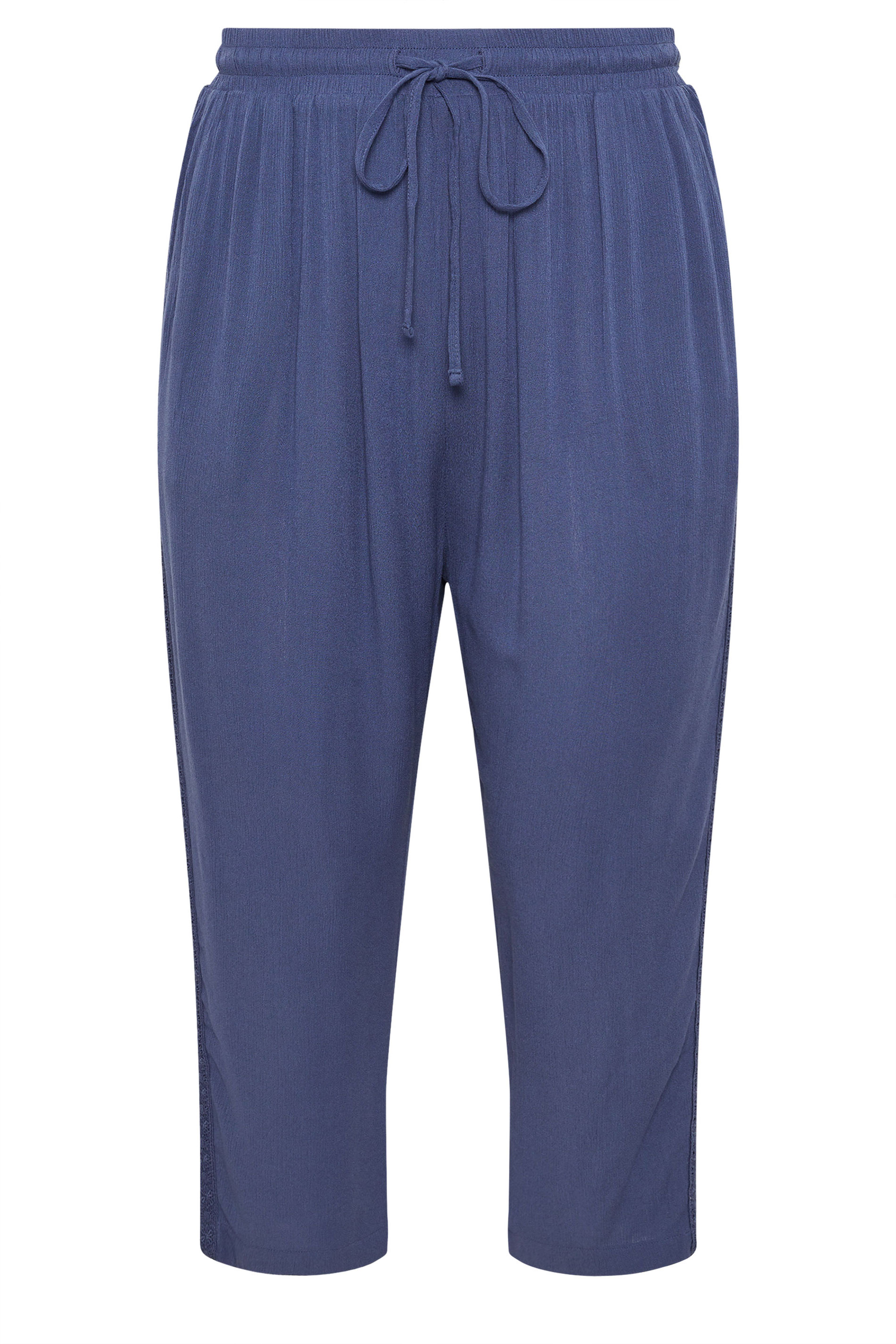 YOURS Plus Size Blue Crochet Side Crop Trousers | Yours Clothing 5