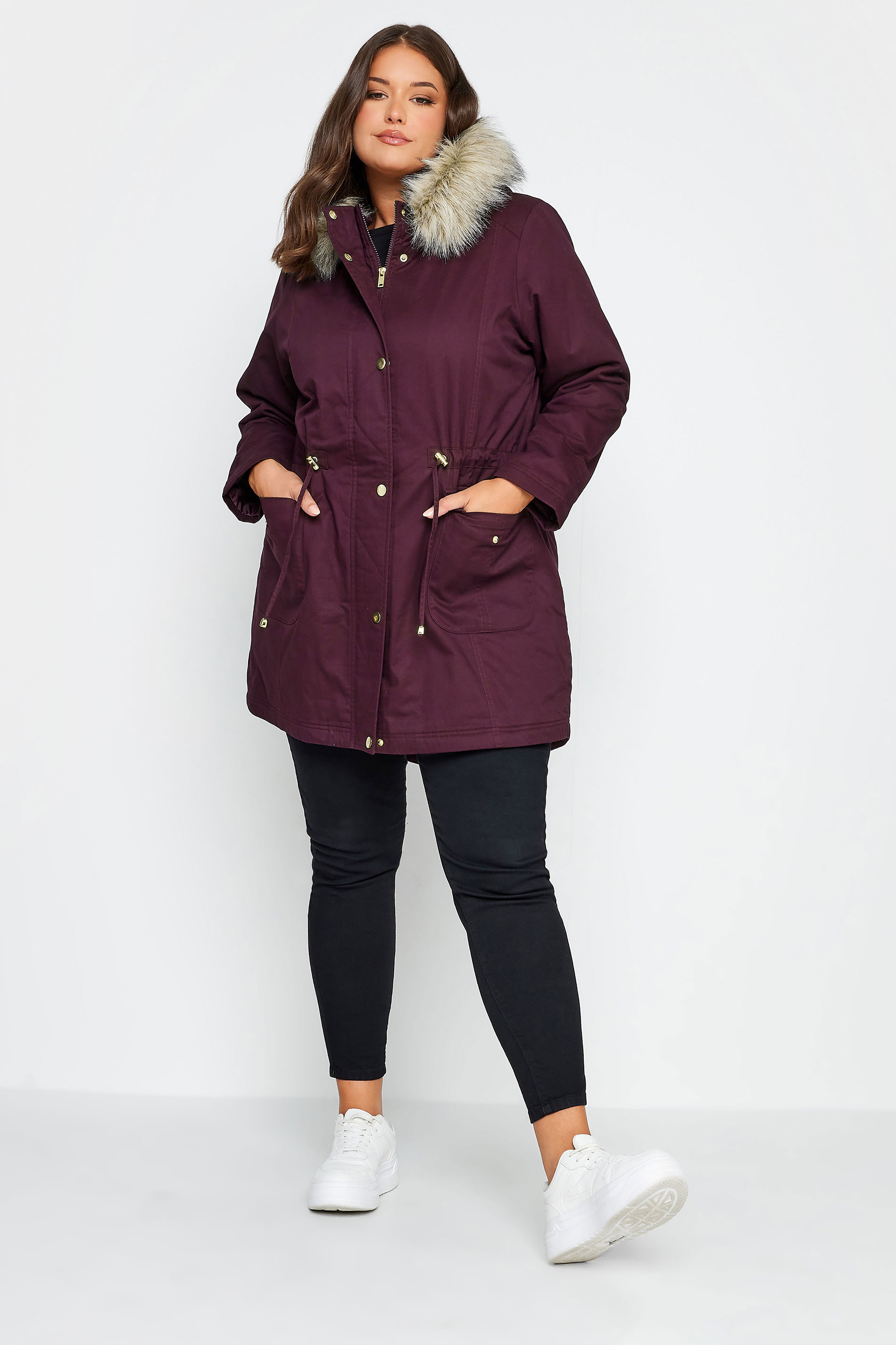 YOURS Curve Plus Size Burgundy Red Faux Fur Parka Coat | Yours Clothing  2