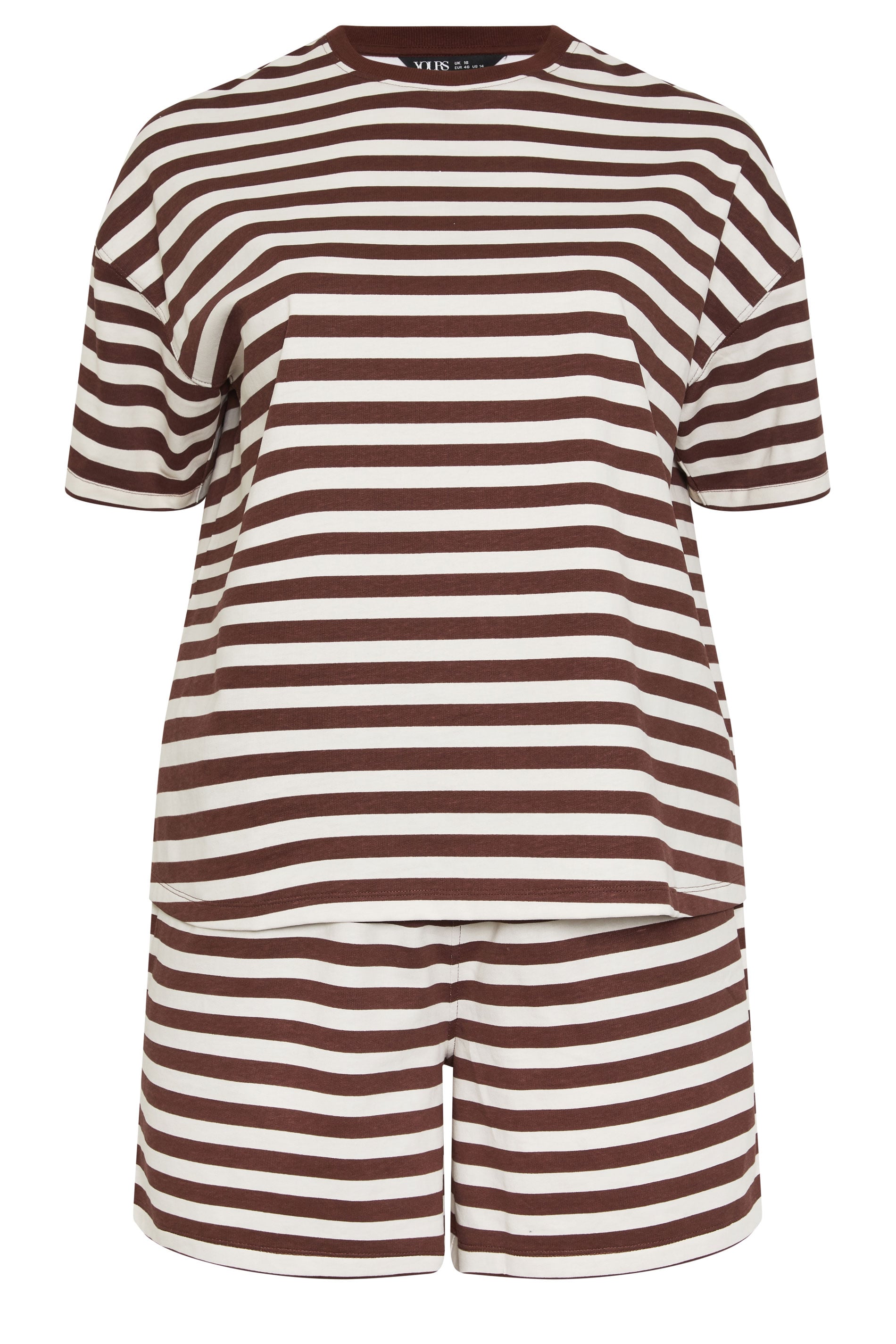YOURS Plus Size Brown Stripe T-Shirt & Shorts Co-ord | Yours Clothing 7