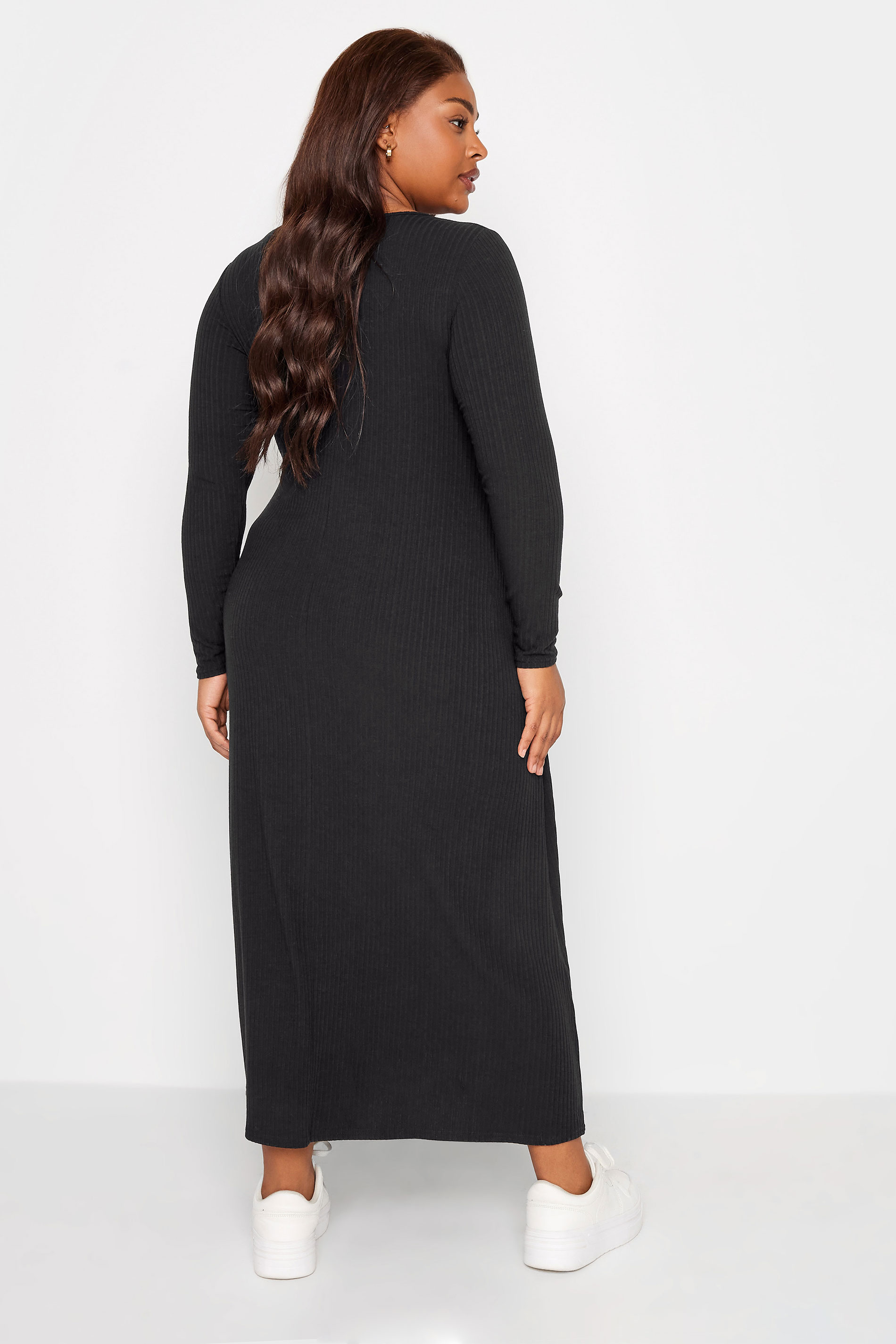YOURS Curve Plus Size Black Ribbed Maxi Swing Dress | Yours Clothing  3
