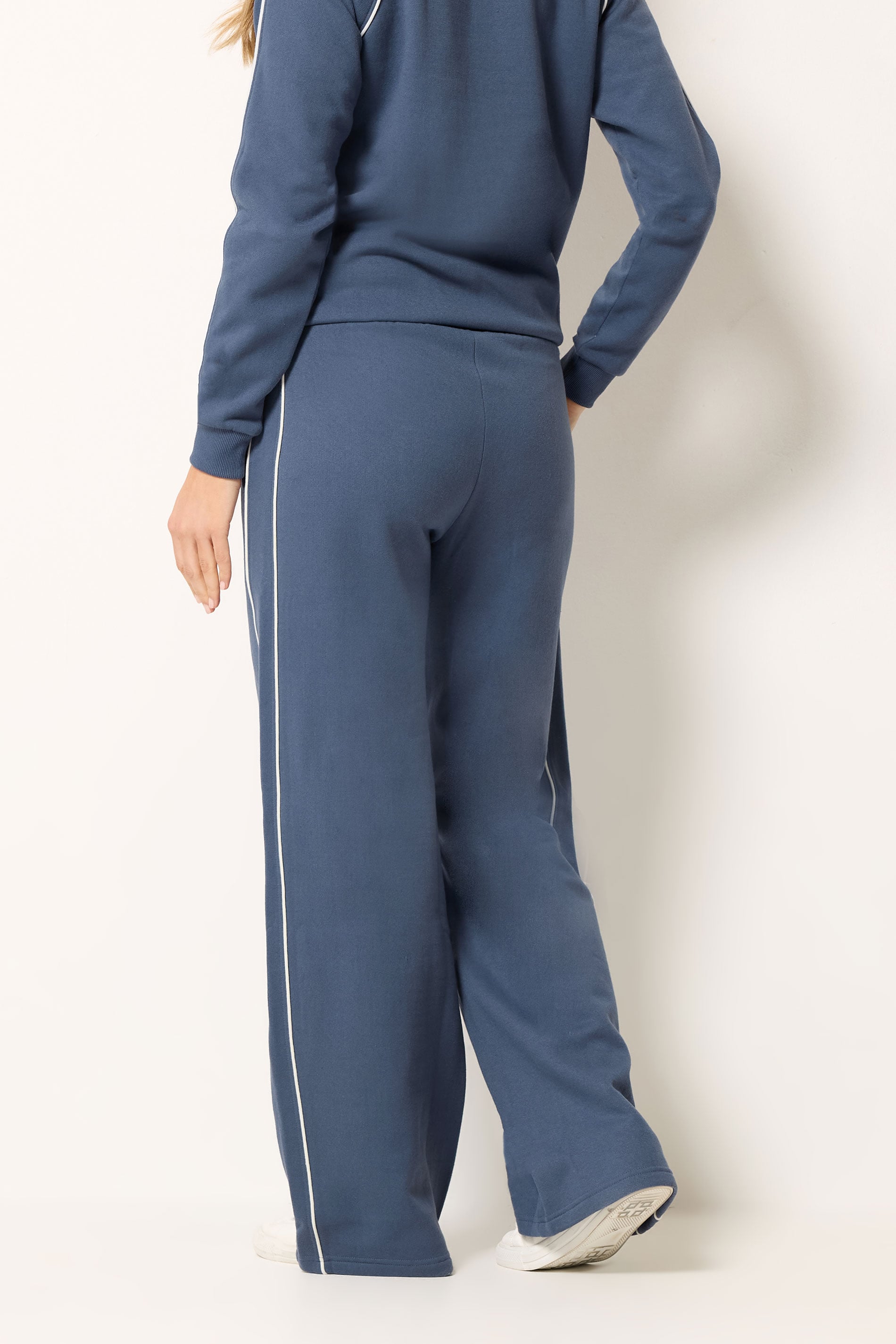 LTS Tall Women's Indigo Blue Pipe Detail Wide Leg Joggers | Long Tall Sally 2