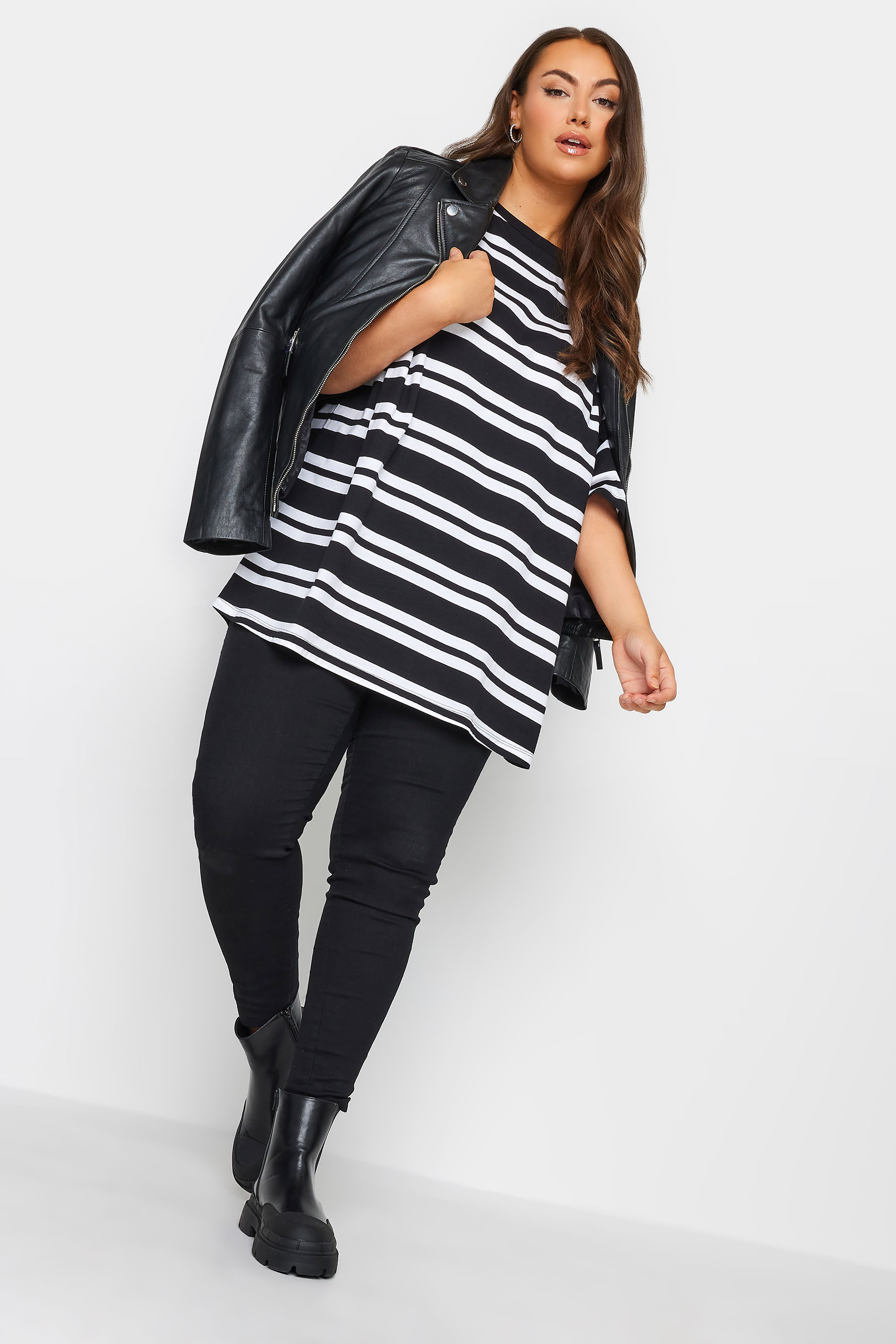 YOURS Plus Size Black Double Stripe T-Shirt | Yours Clothing 3