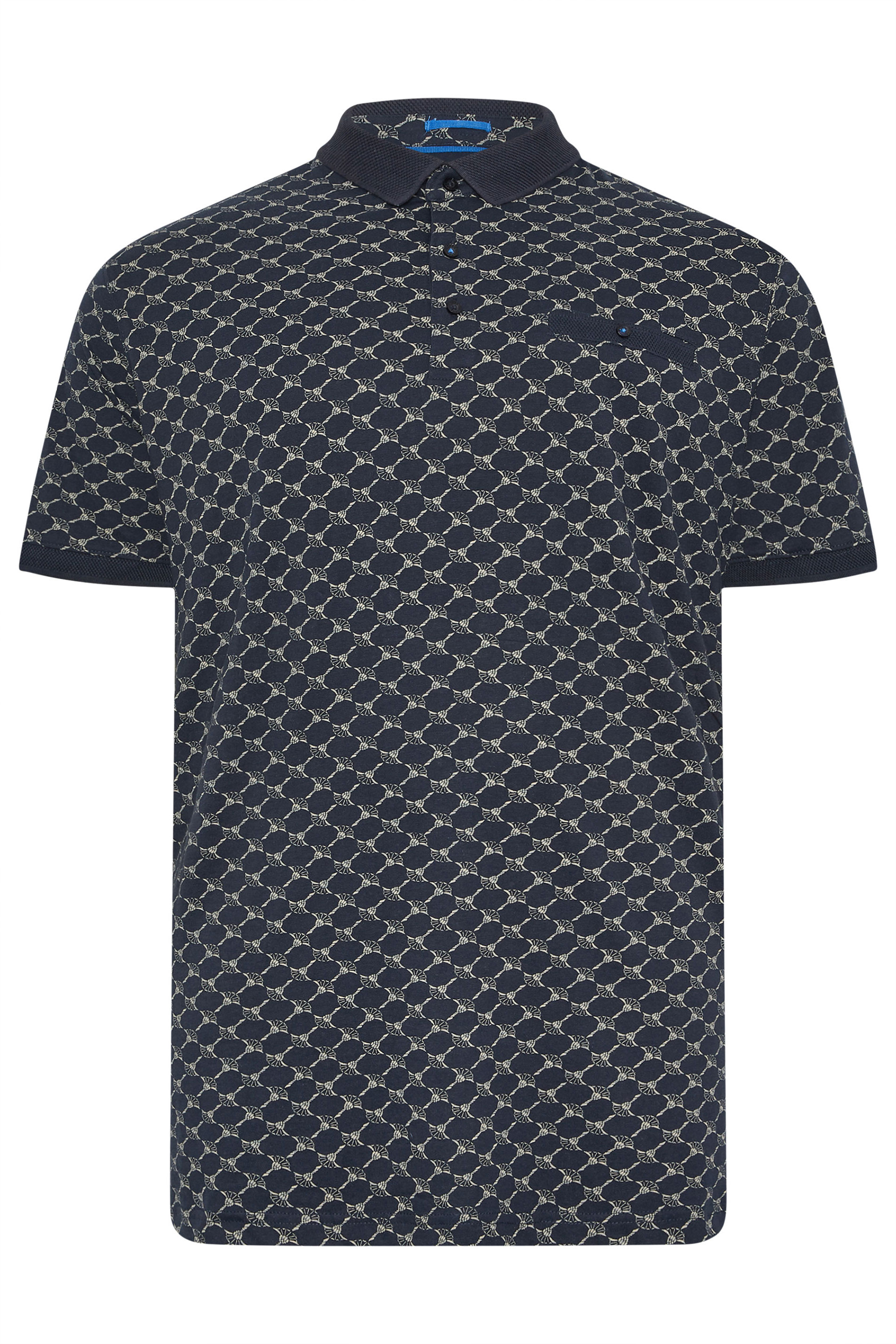 D555 Big & Tall Navy Blue Jacquard Polo Shirt | BadRhino 2