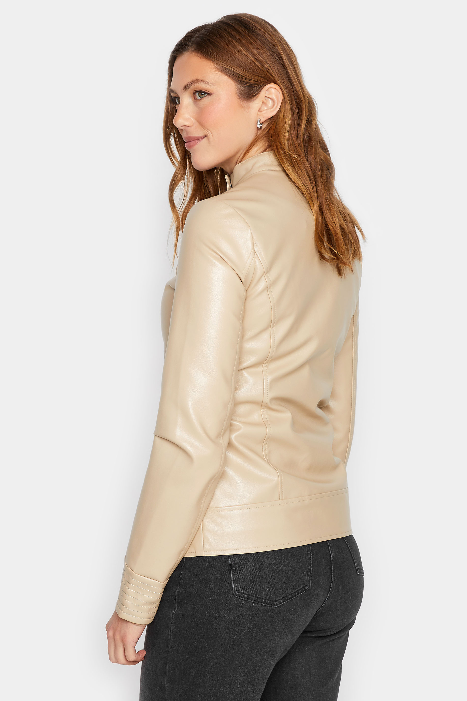 LTS Stone Brown Womens Faux Leather Funnel Neck Jacket | Long Tall Sally