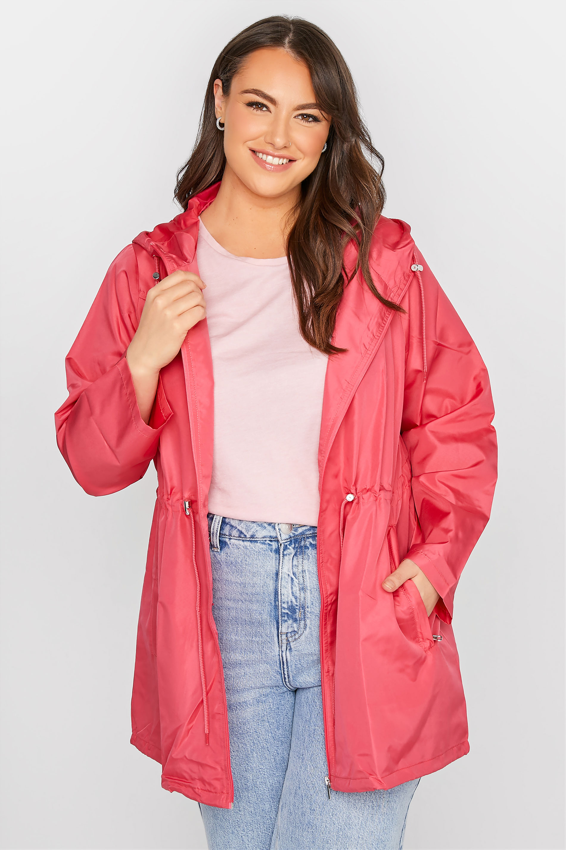 Plus Size Bright Pink Pocket Parka | Yours Clothing 1