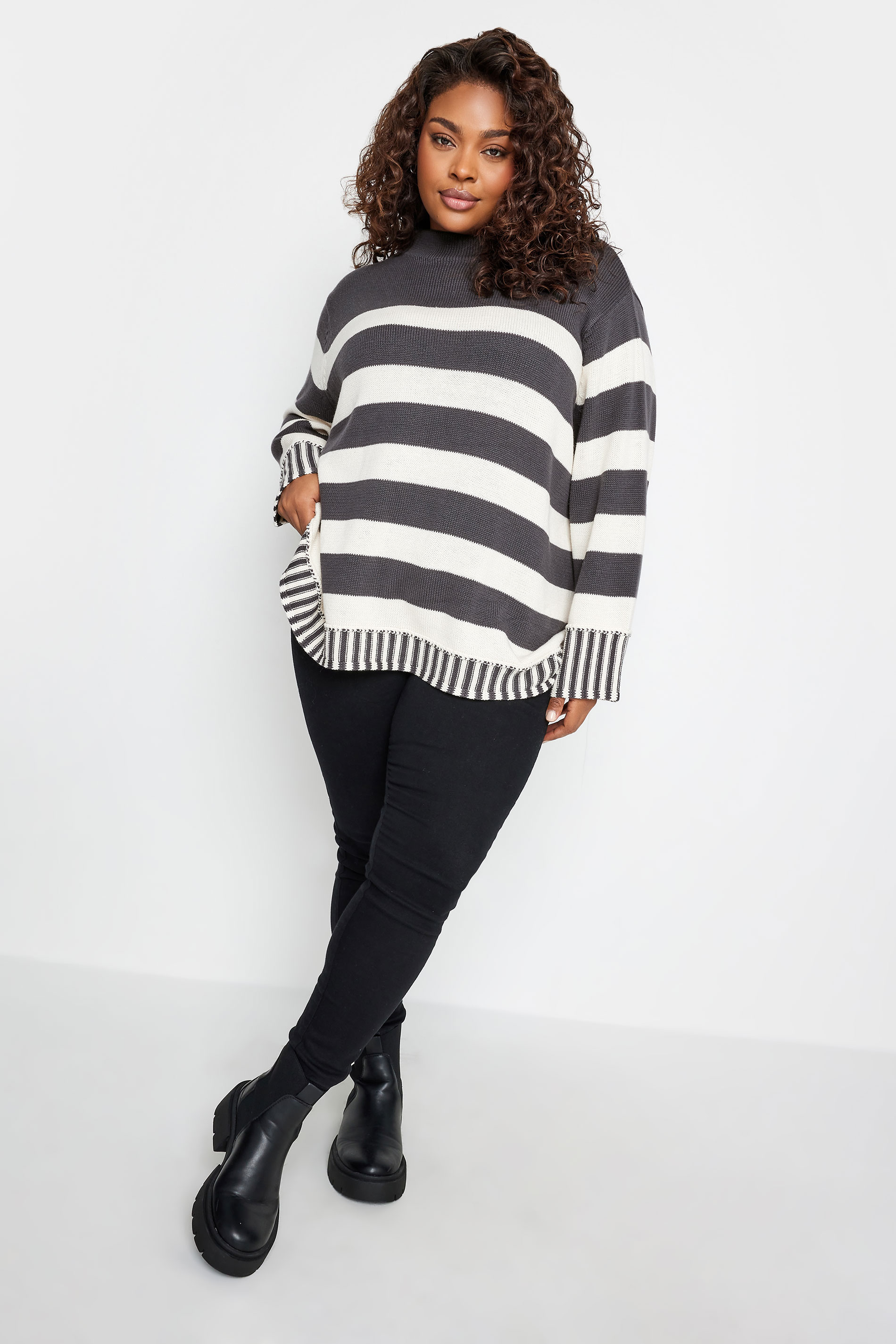 YOURS Plus Size Charcoal Grey Stripe Jumper | Yours Clothing 2
