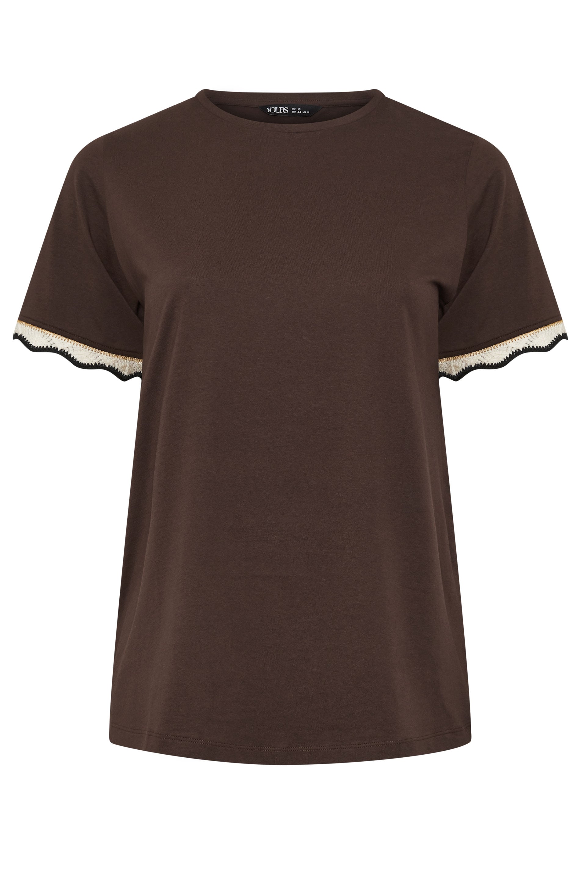 YOURS Plus Size Burnt Metallic Crochet Trim T-Shirt | Yours Clothing 5