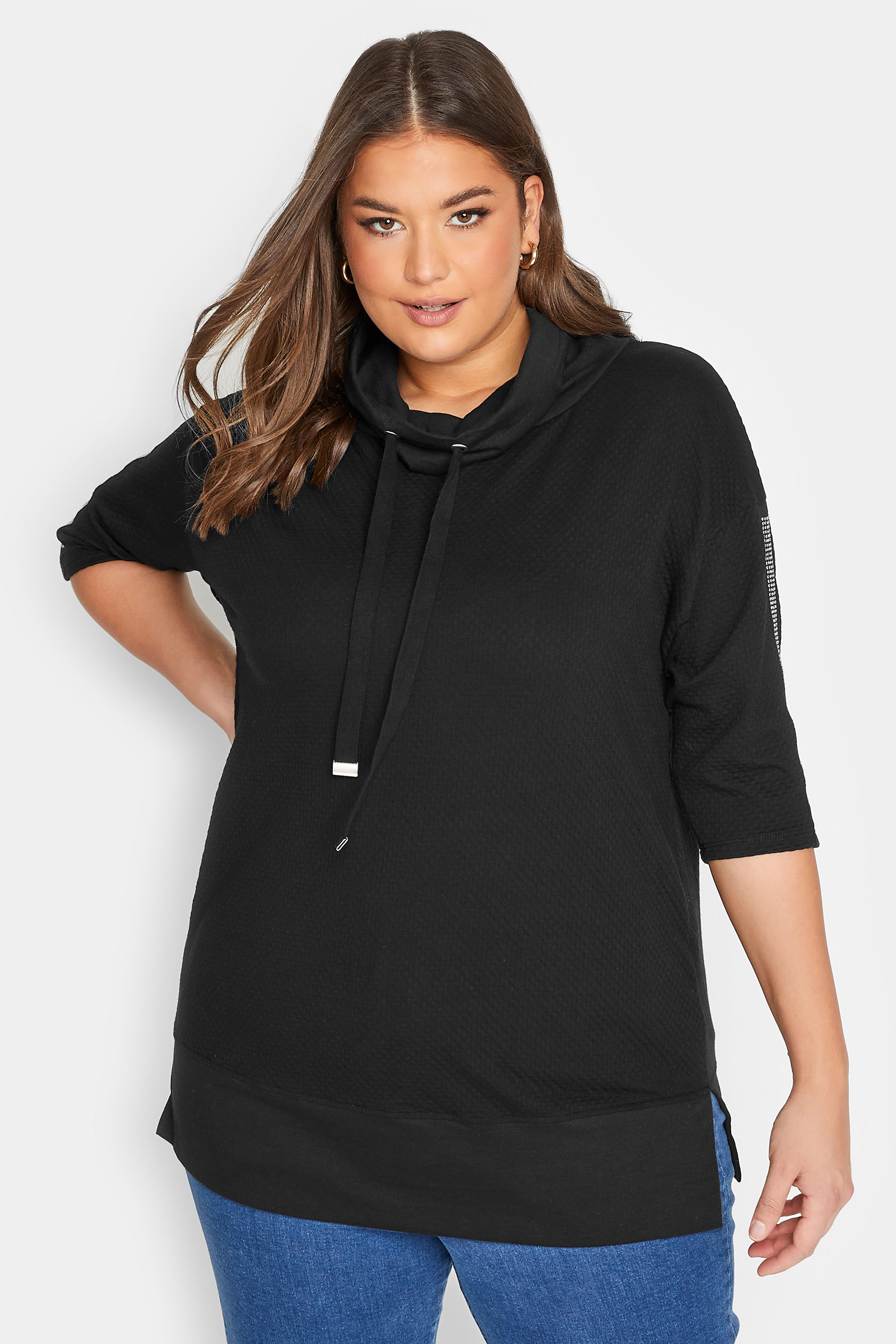 Plus Size Black Stud Sleeve Sweatshirt | Yours Clothing 1