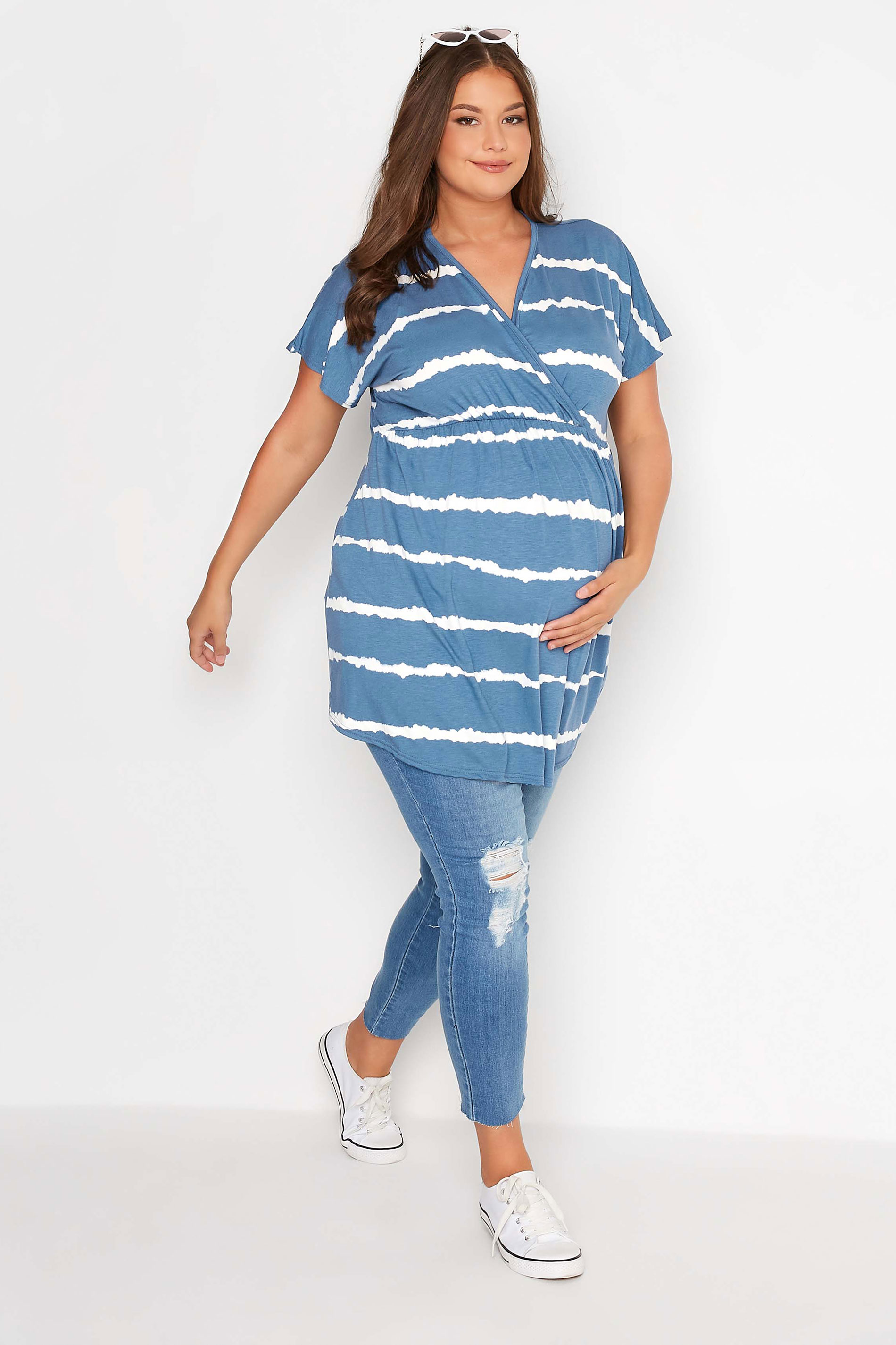 Grande taille  Tops Grande taille  Tops cache-coeur | BUMP IT UP MATERNITY Curve Blue Tie Dye Wrap Top - WF45203