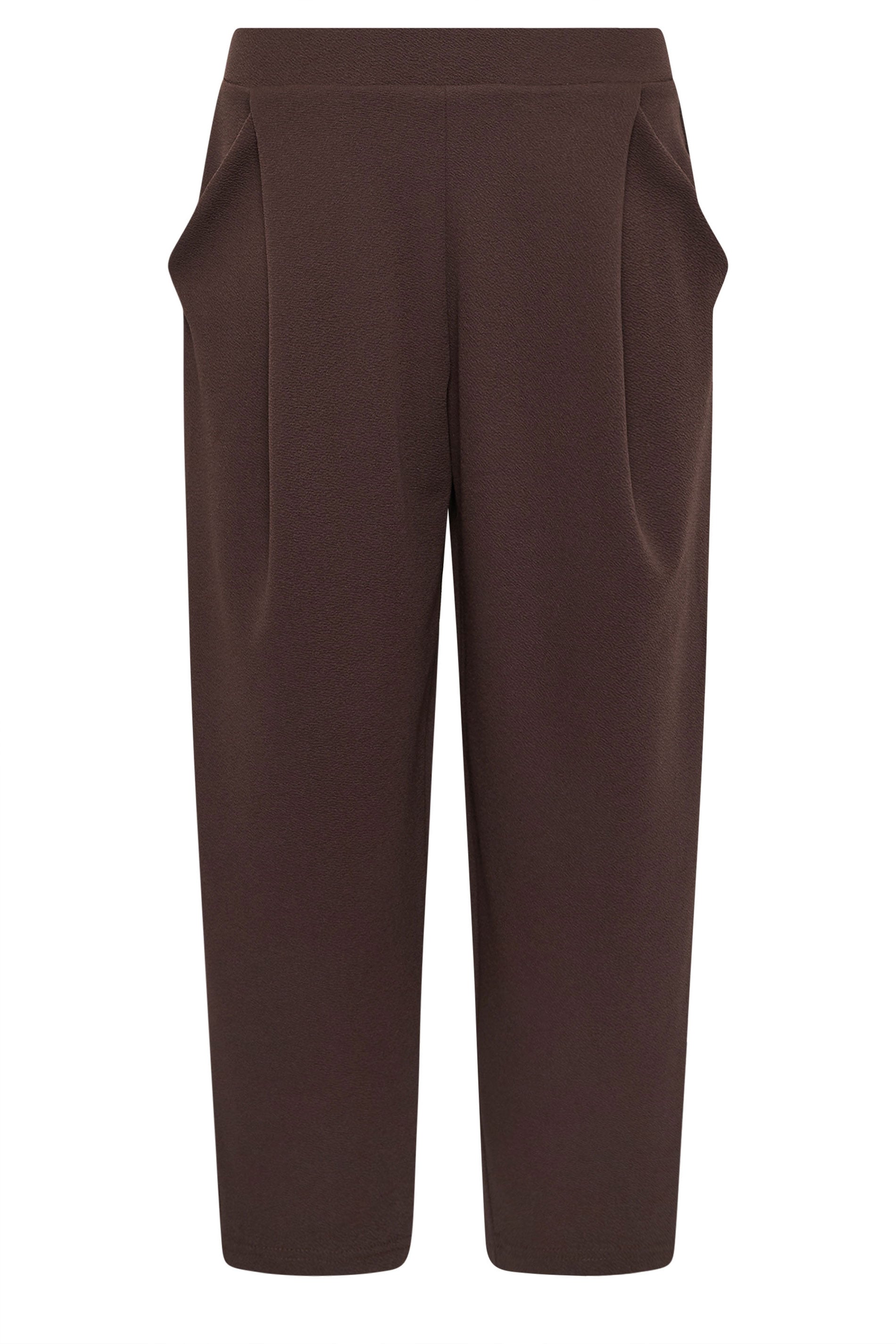 PixieGirl Petite Women's Chocolate Brown Jersey Pleated Barrel Trousers | PixieGirl 5