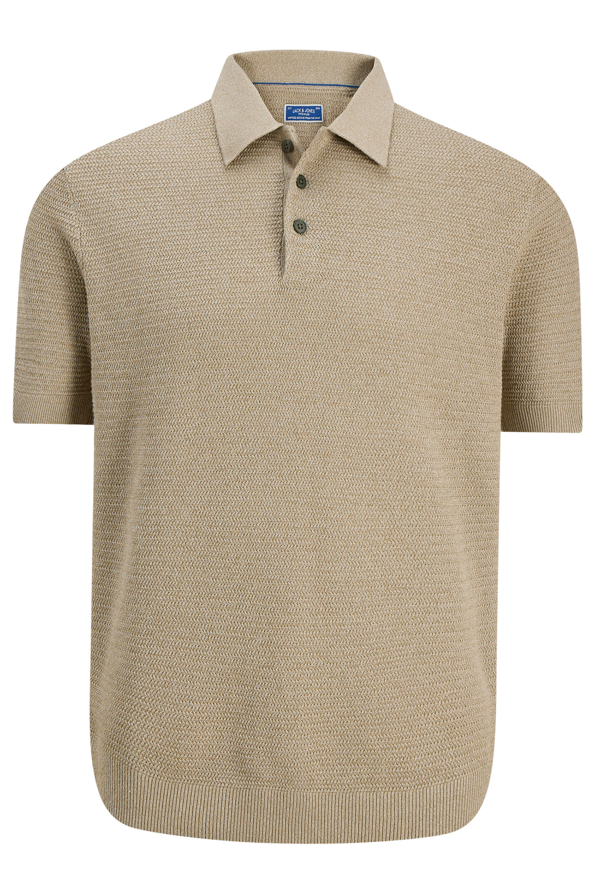 JACK & JONES Big & Tall Stone Brown Knitted Polo Shirt | BadRhino 2