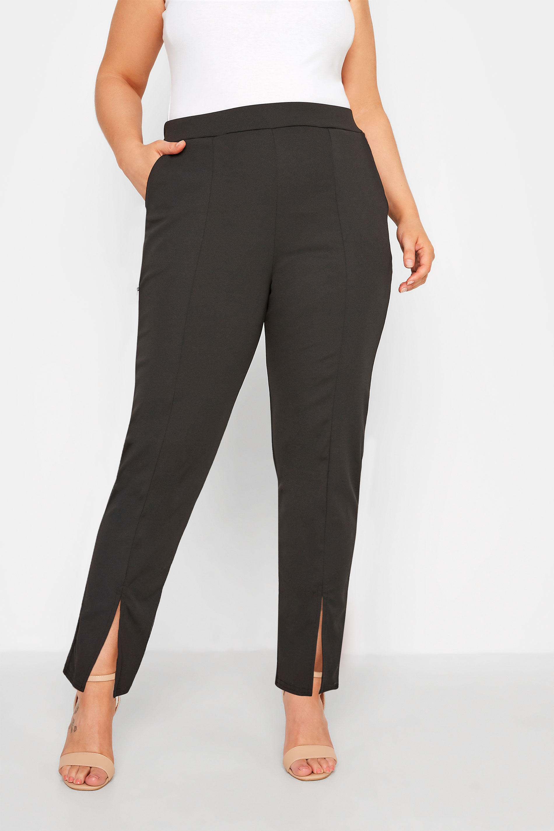 LIMITED COLLECTION Curve Black Split Hem Tapered Trousers 1