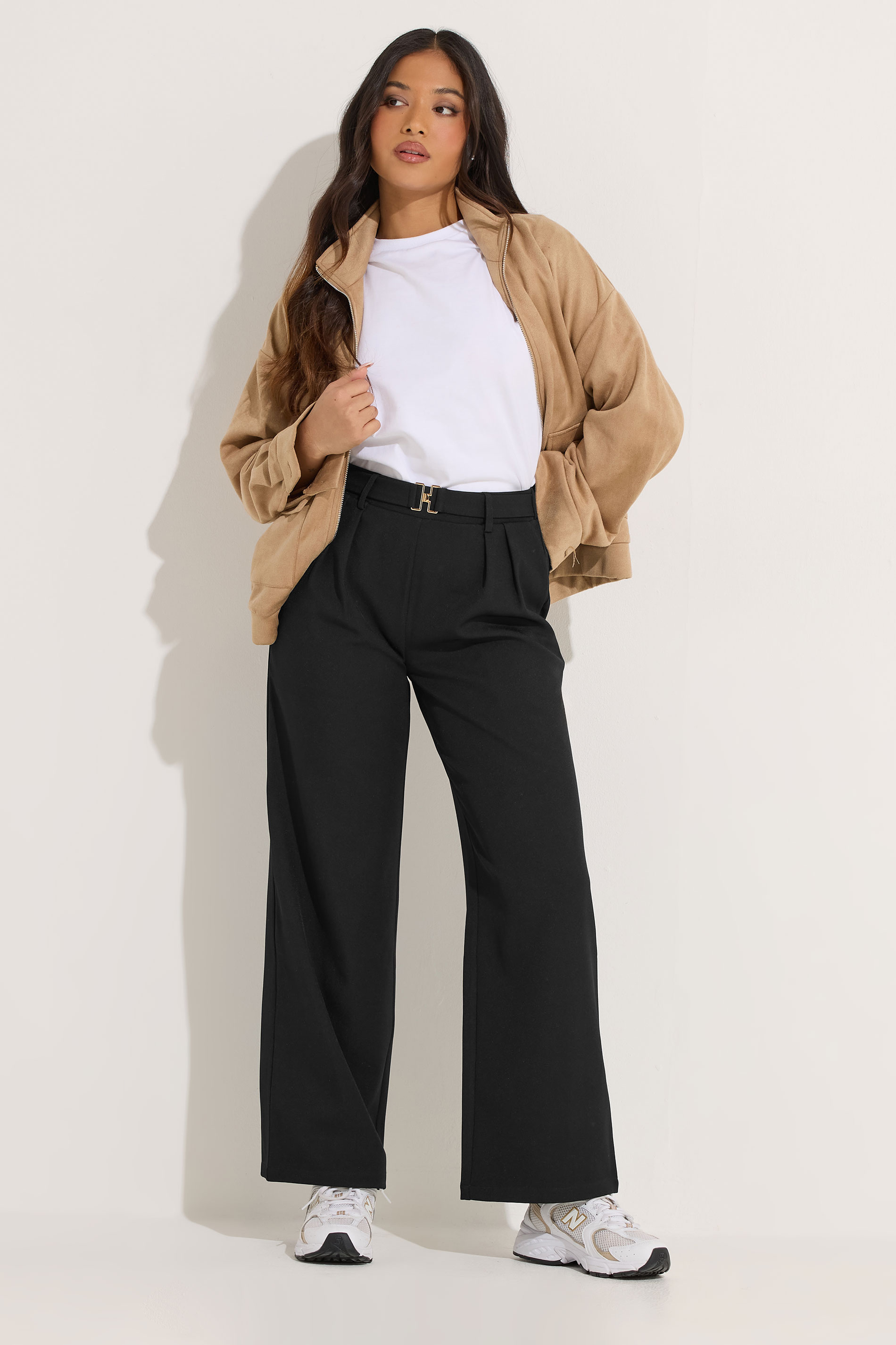 PixieGirl Petite Women's Black Buckle Wide Leg Trousers | PixieGirl 3