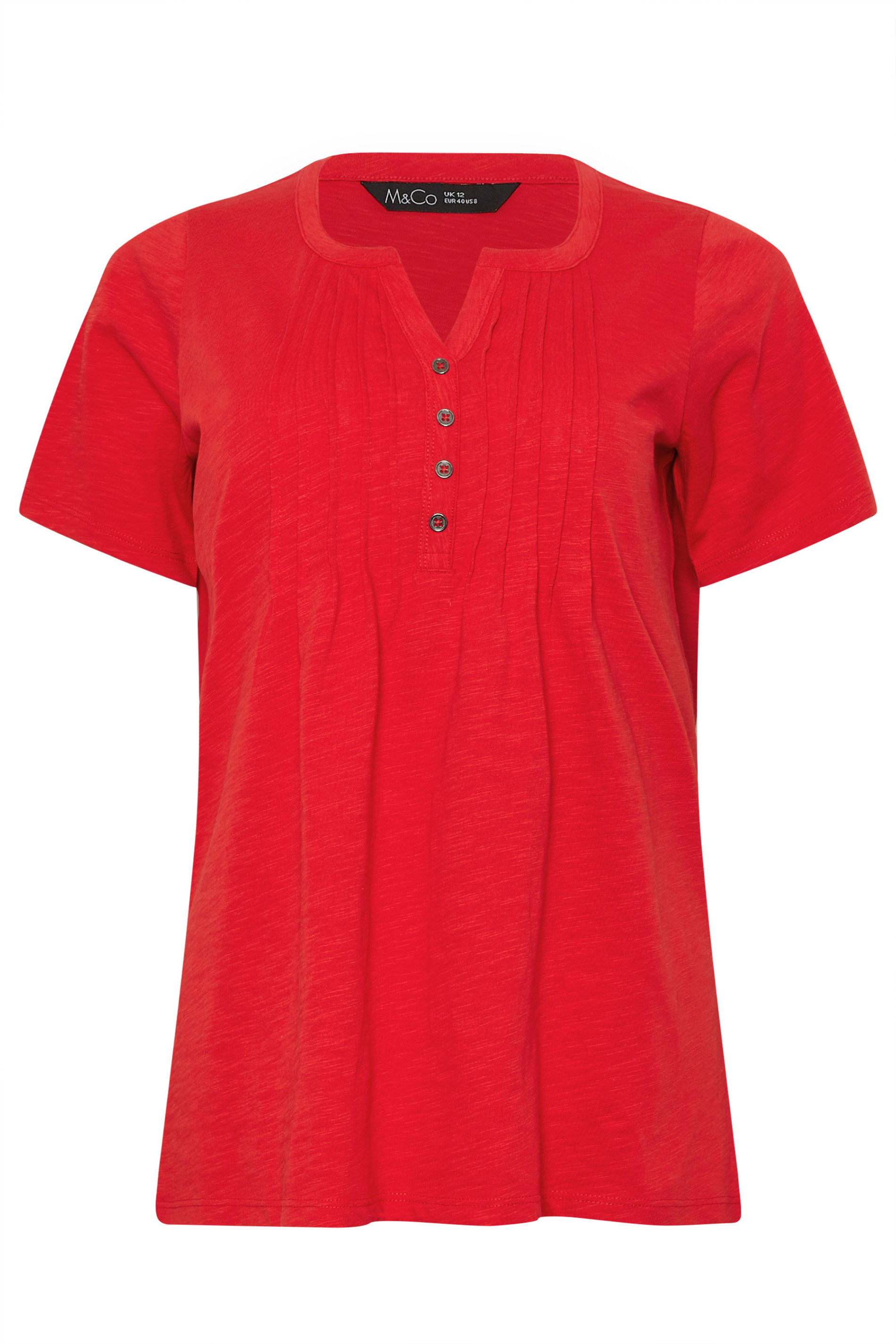 M&Co Bright Red Cotton Short Sleeve Henley Top | M&Co 6
