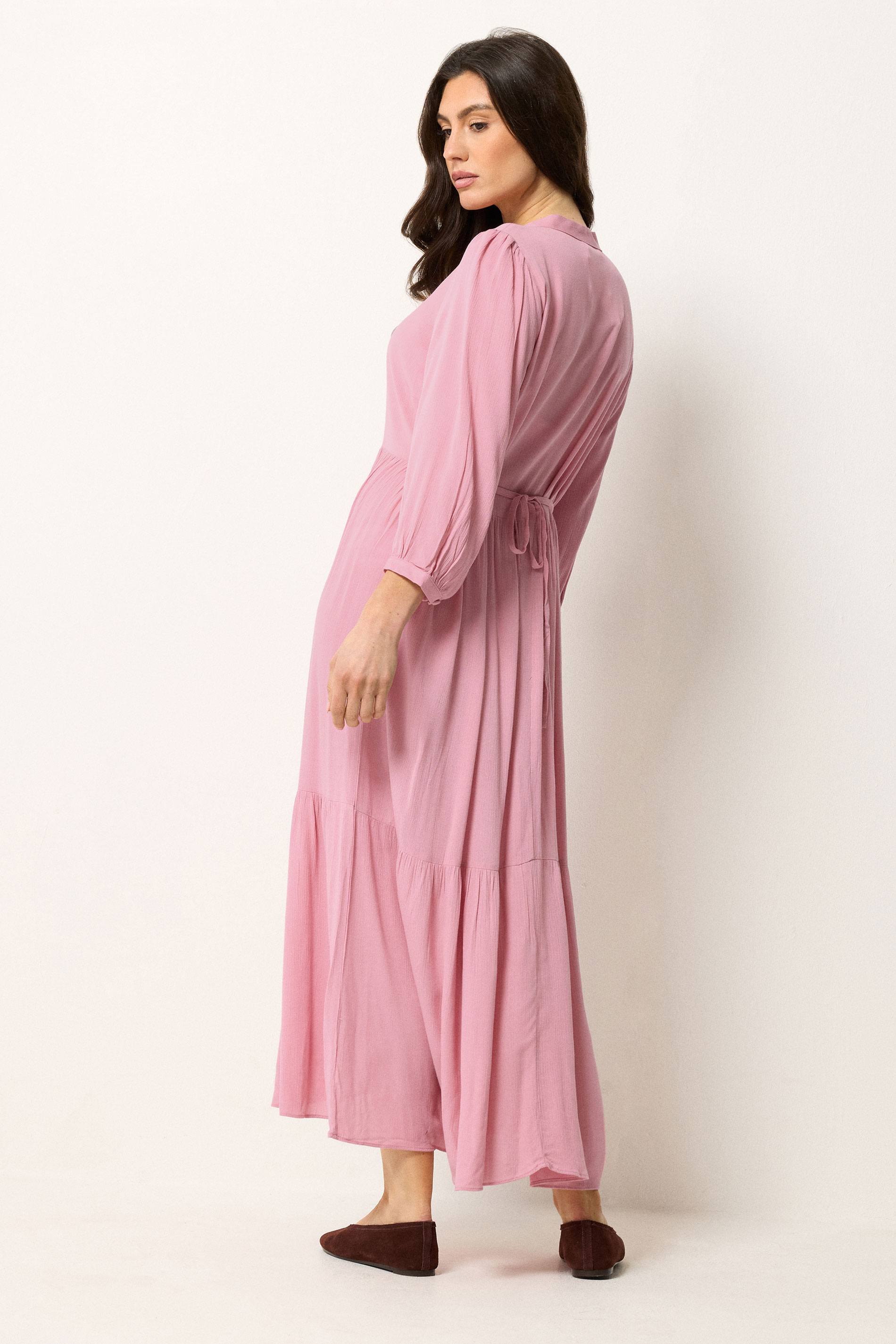 M&Co Pink Tiered Half Placket Maxi Dress | M&Co 2