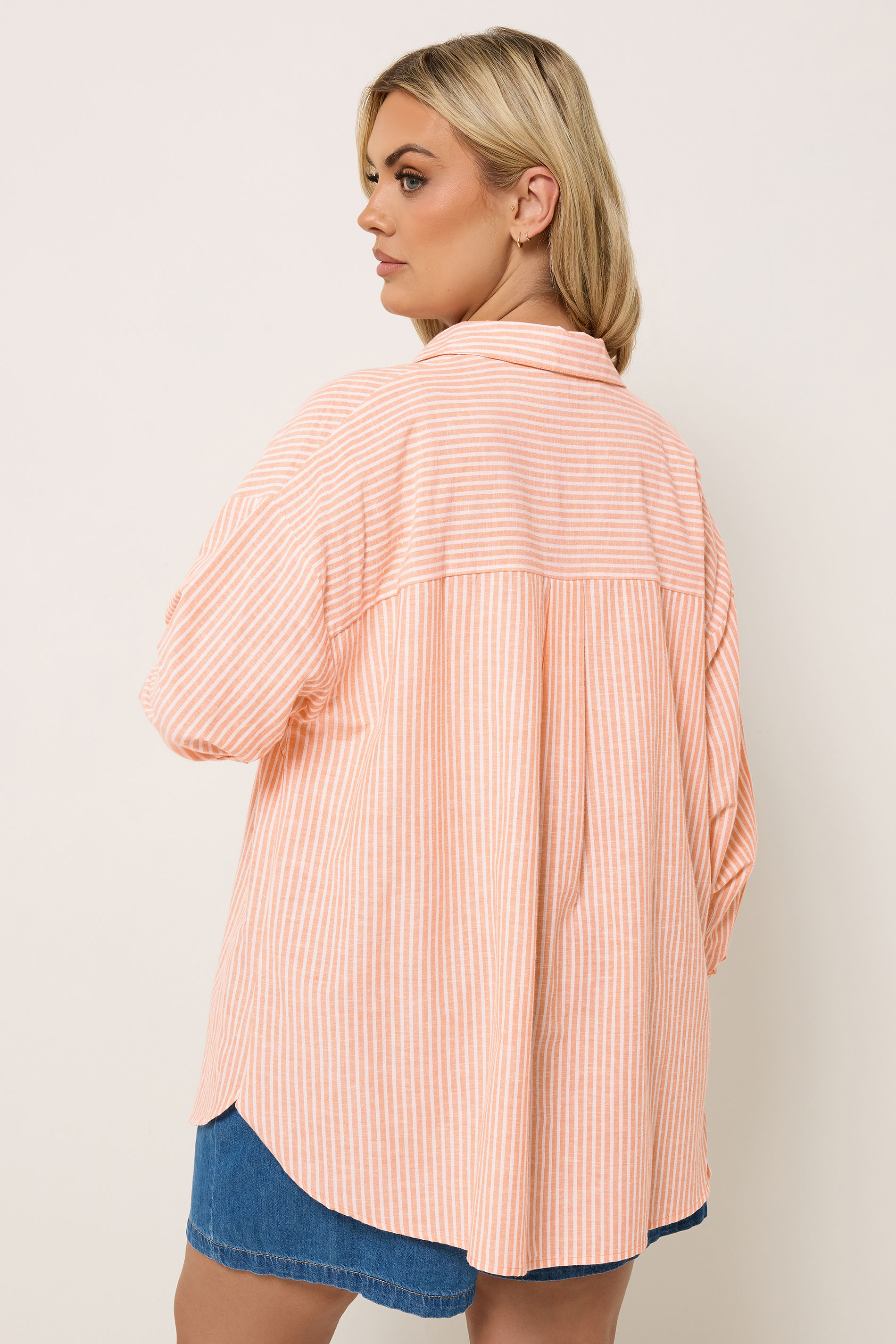 YOURS Plus Size Orange Stripe Linen Shirt | Yours Clothing 4