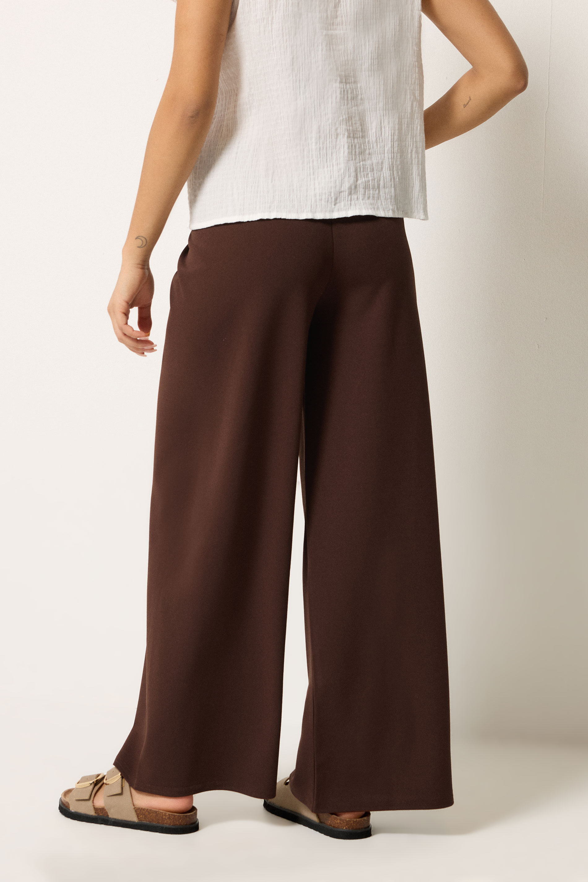 PixieGirl Petite Women's Chocolate Brown Scuba Wide Leg Trousers | PixieGirl 2