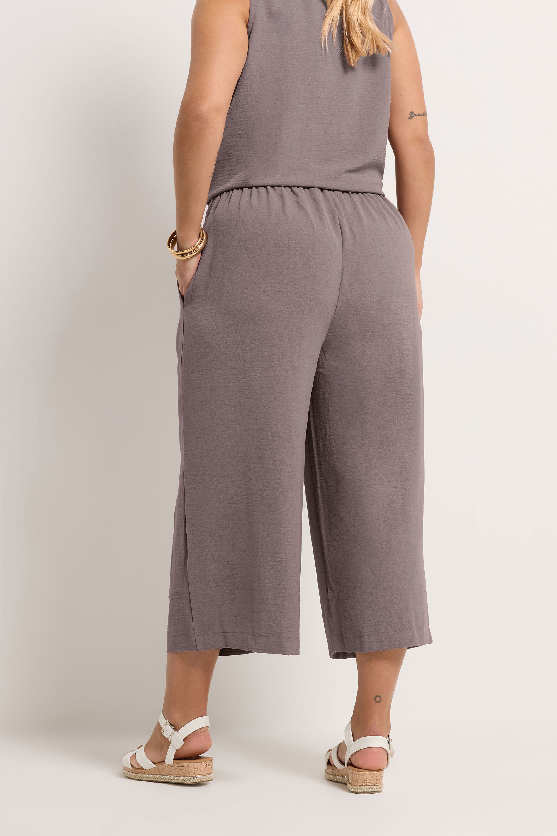 YOURS Plus Size Light Purple Cropped Twill Culottes | Yours Clothing 2