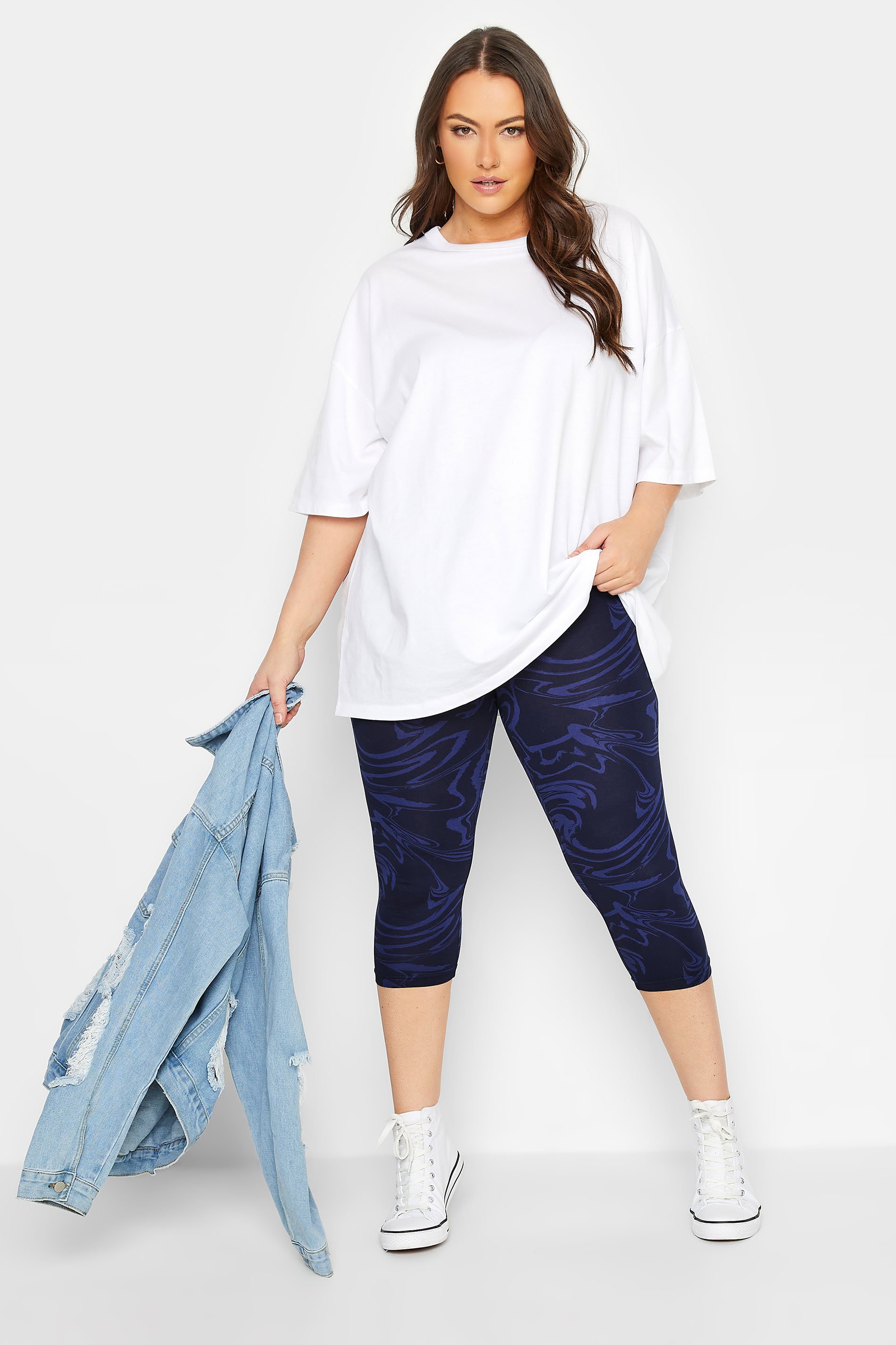 YOURS 2 PACK Plus Size Navy Blue Swirl Print Cropped Leggings | Yours ...