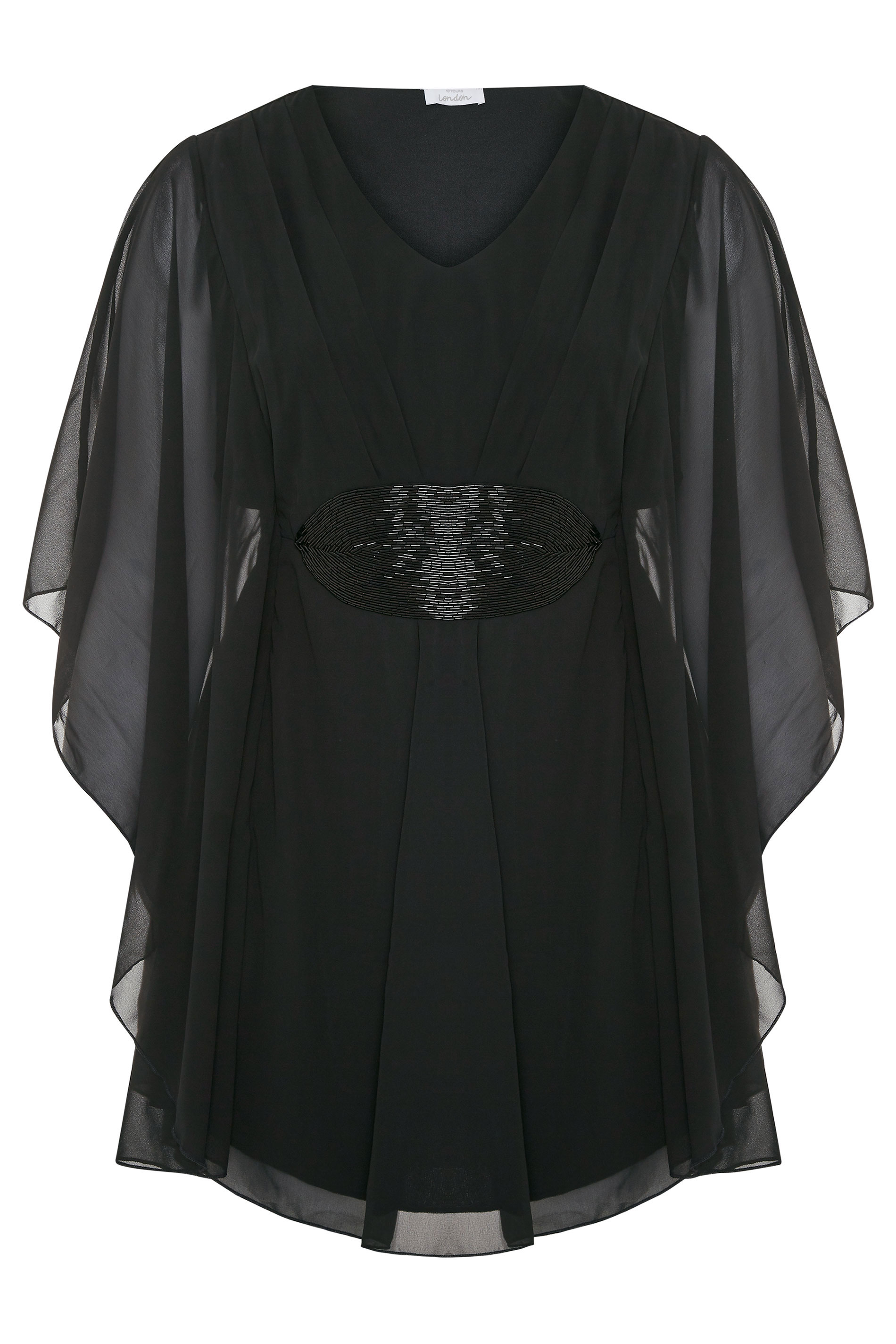 YOURS LONDON Black Sequin Waist Chiffon Tunic | Yours Clothing