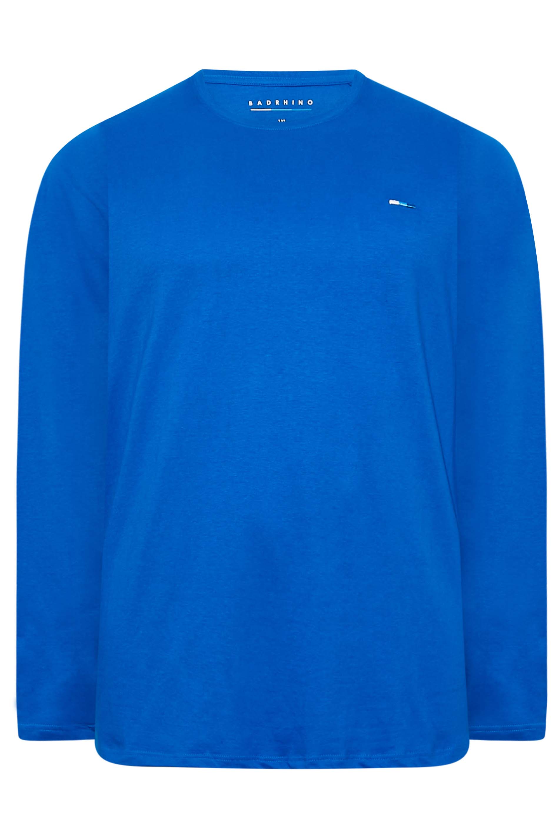 Big & Tall Cobalt Blue Long Sleeve Plain T-shirt | BadRhino 3