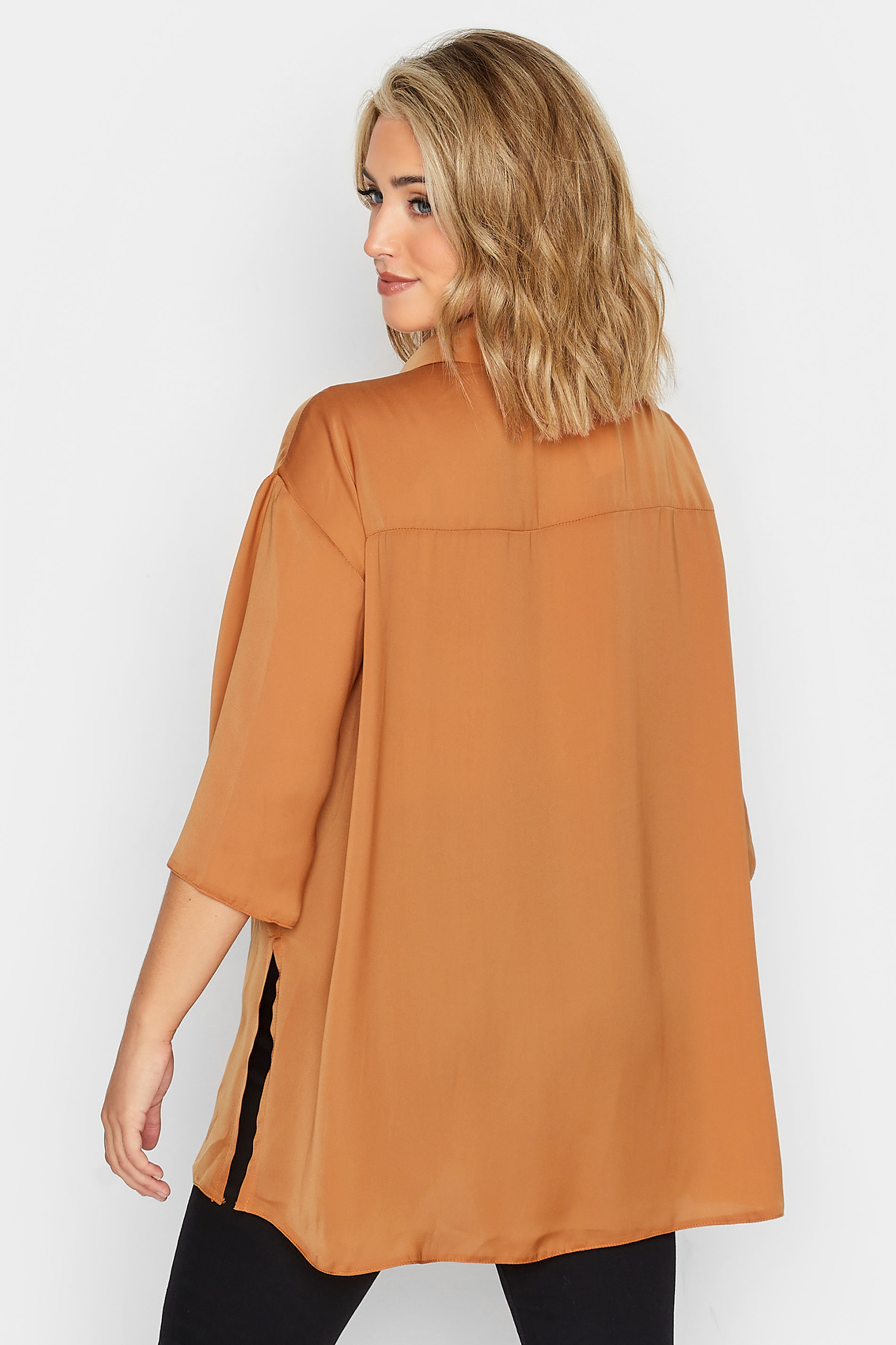 YOURS Plus Size Orange Satin Shirt | Yours Clothing 3