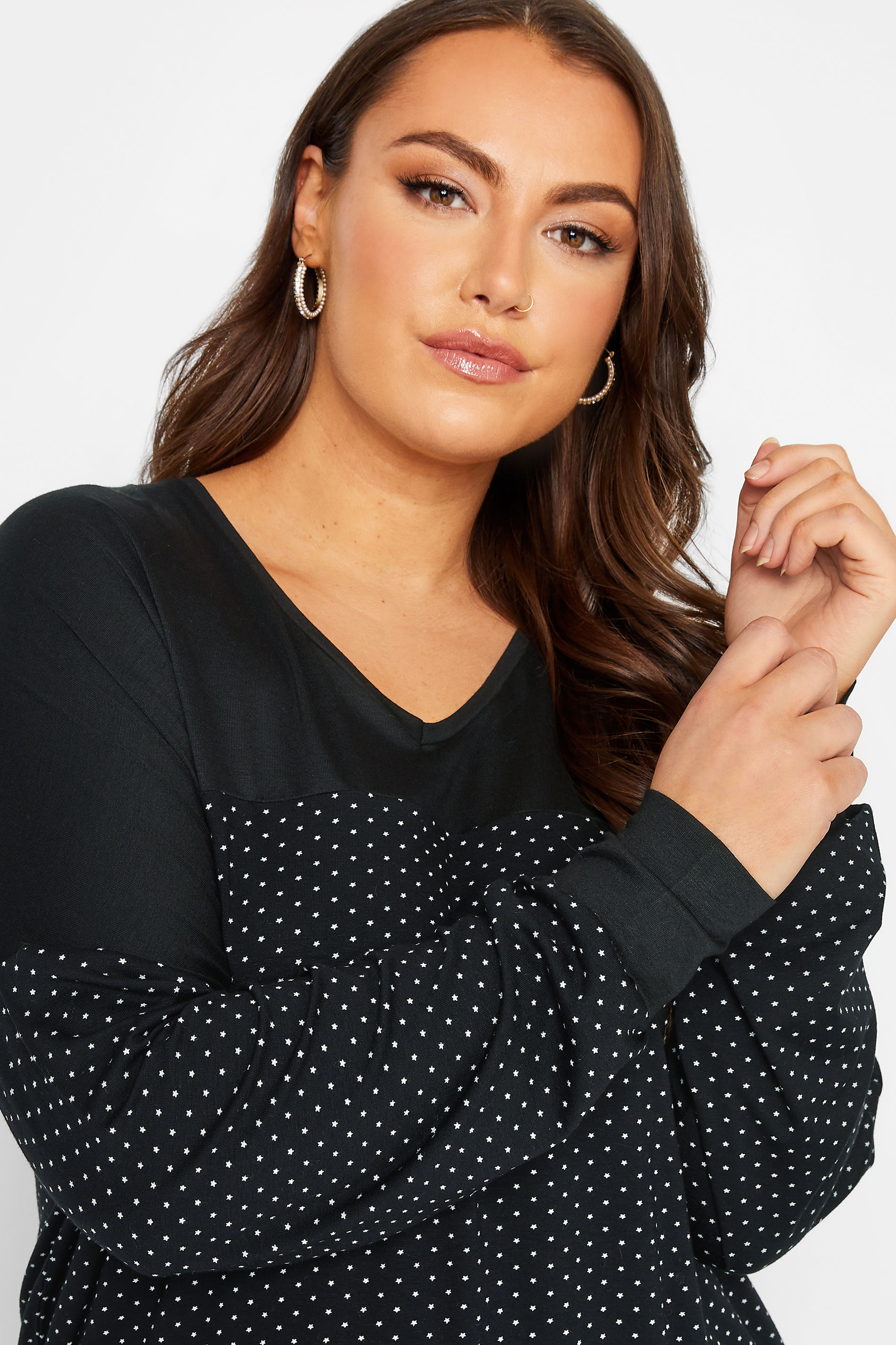Yours Plus Size Curve Black Polka Dot Panel Top Yours Clothing 9779