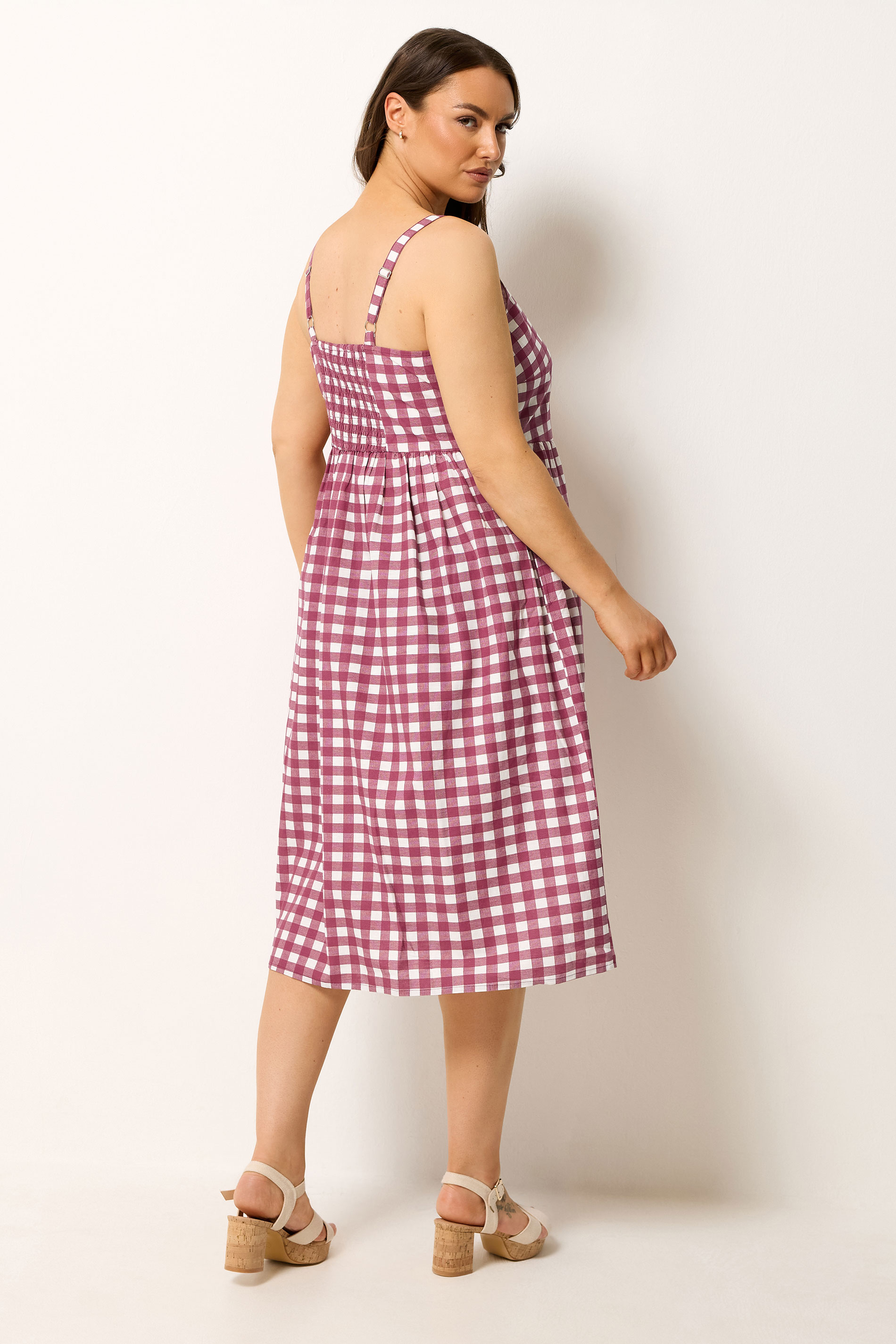 YOURS Plus Size Burgundy Red Gingham Linen Dress | Yours Clothing 2