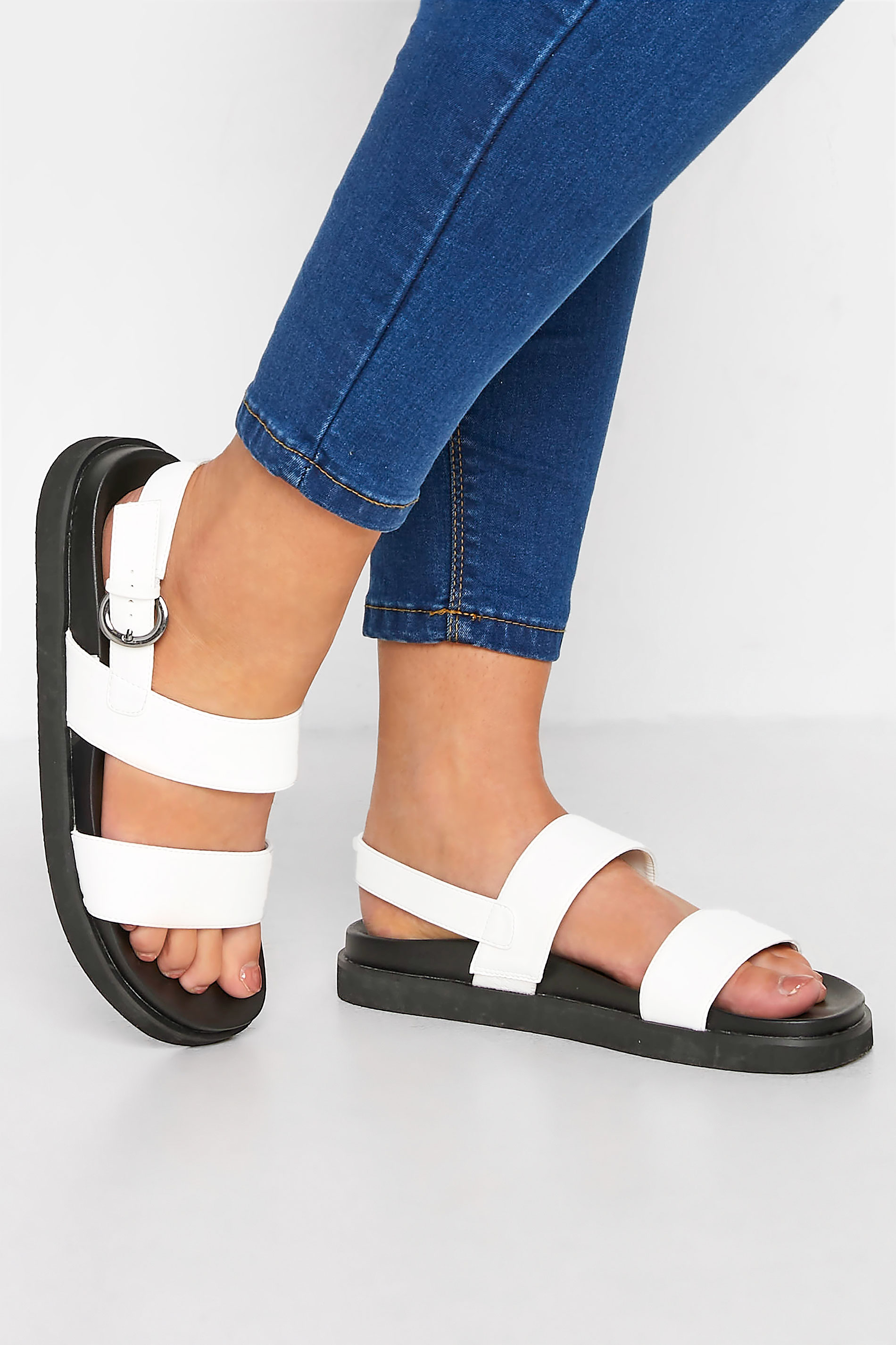 LIMITED COLLECTION White Double Strap Chunky Sandals In Extra Wide EEE Fit 1