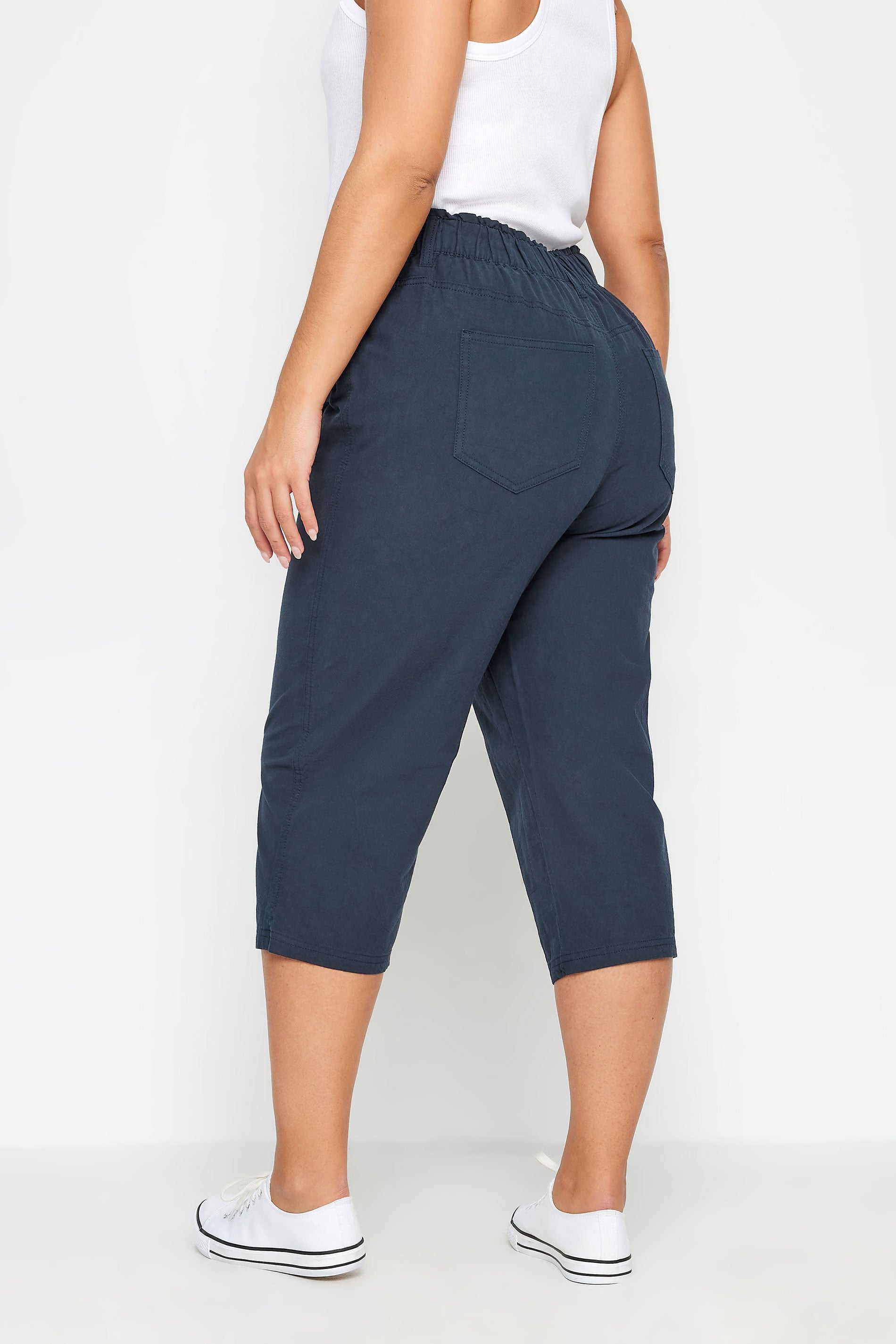 YOURS 2 PACK Plus Size Khaki Green & Navy Blue Cool Cotton Cropped Trousers | Yours Clothing 5