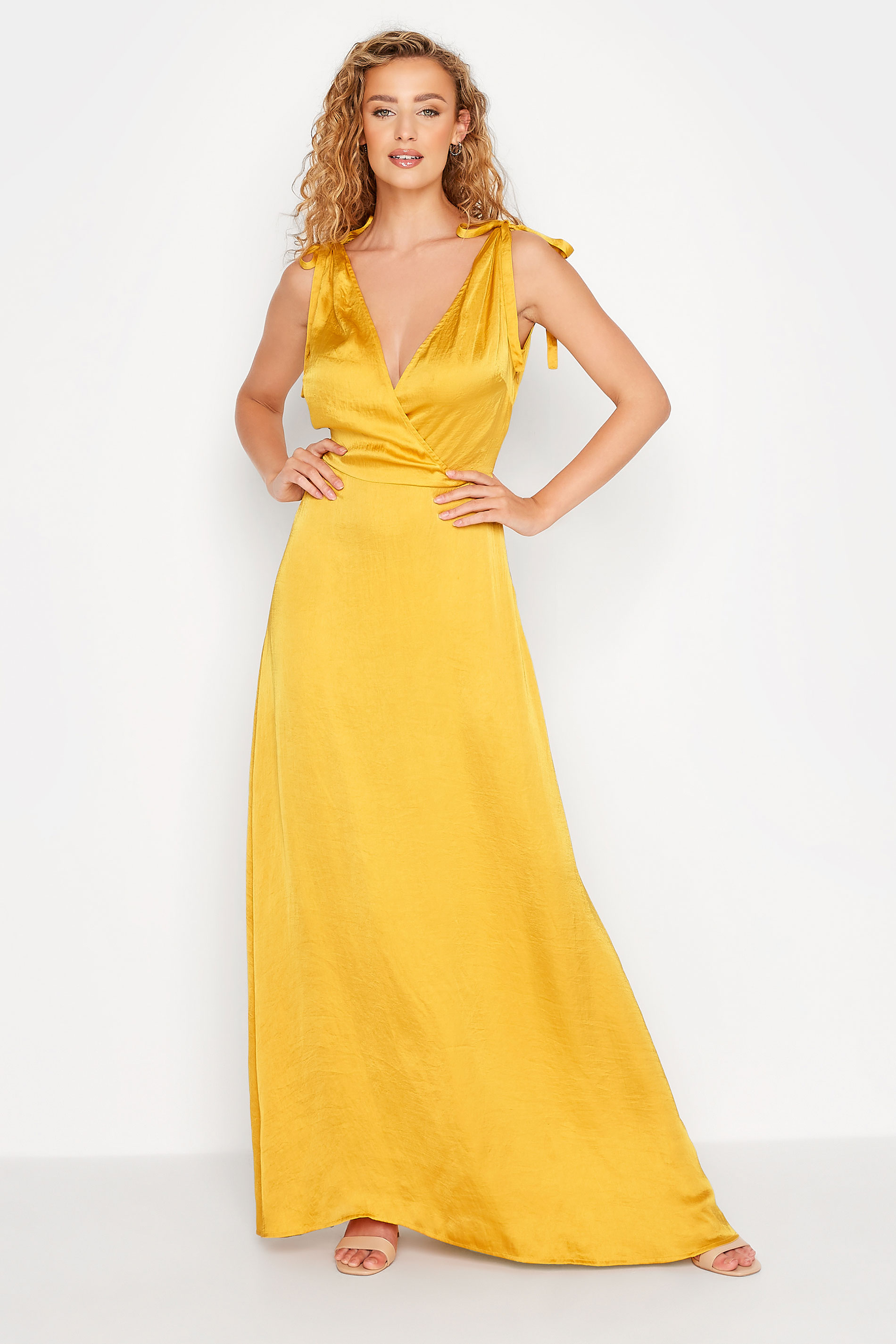 LTS Tall Yellow Satin Maxi Dress 1