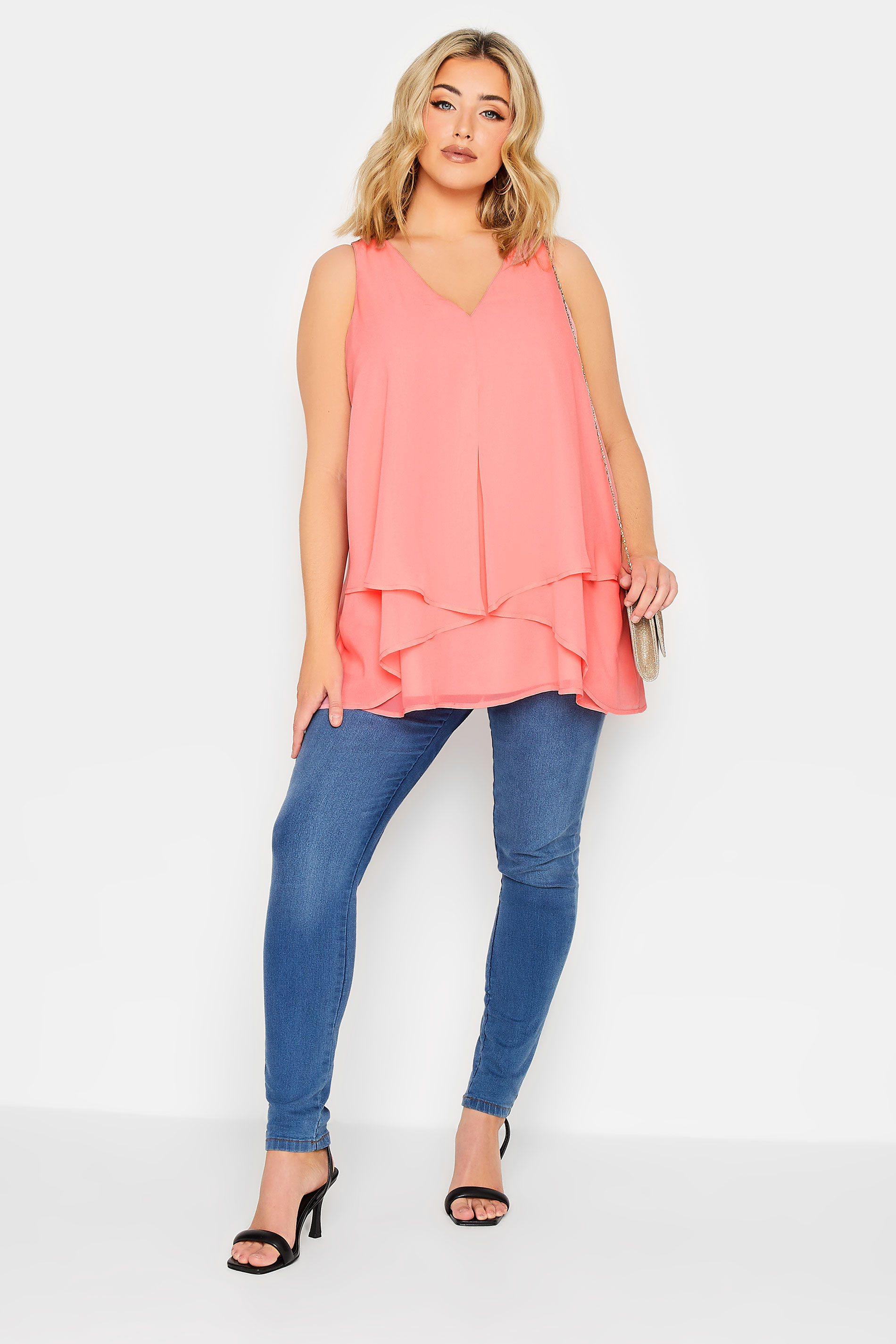 YOURS LONDON Plus Size Pink Layered Vest Top | Yours Clothing 2