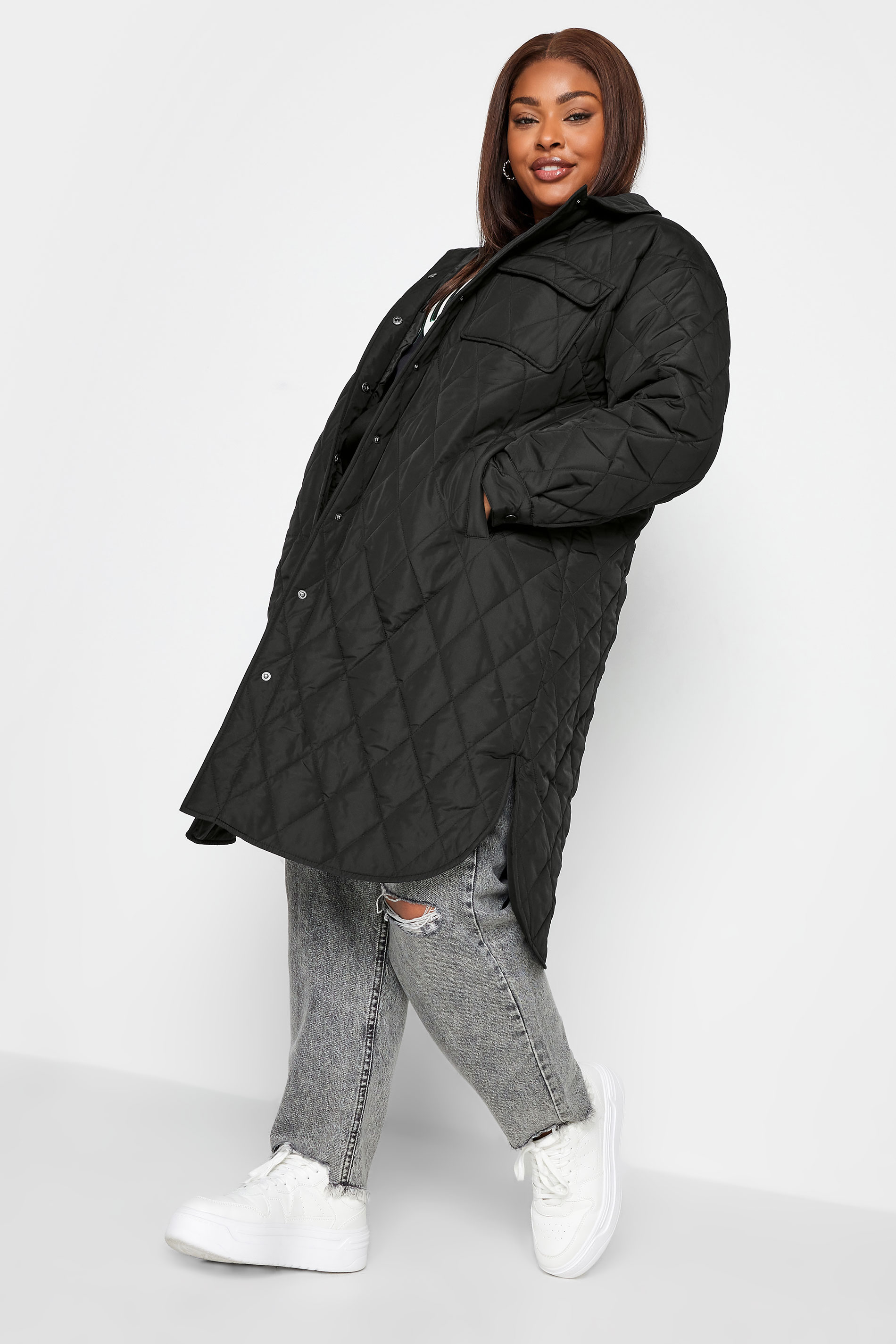YOURS Plus Size Black Longline Quilted Jacket | Yours Clothing 3