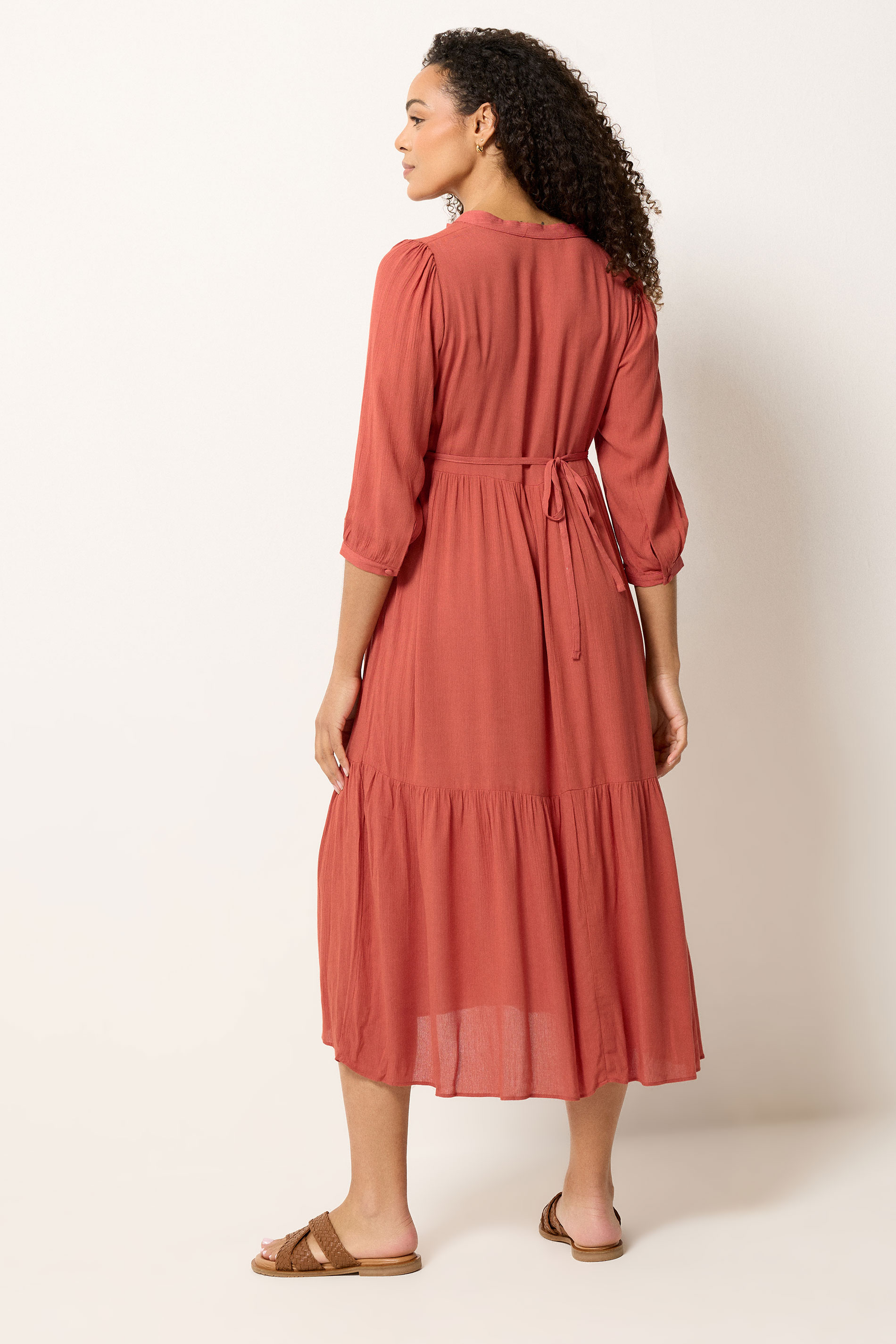 M&Co Orange Tiered Half Placket Maxi Dress | M&Co 2