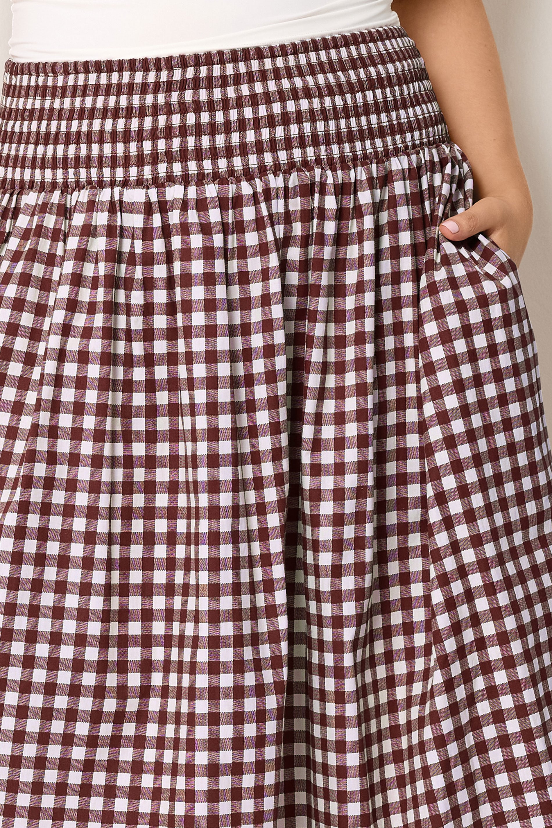 YOURS Plus Size Burgundy Red Gingham Maxi Skirt | Yours Clothing 5