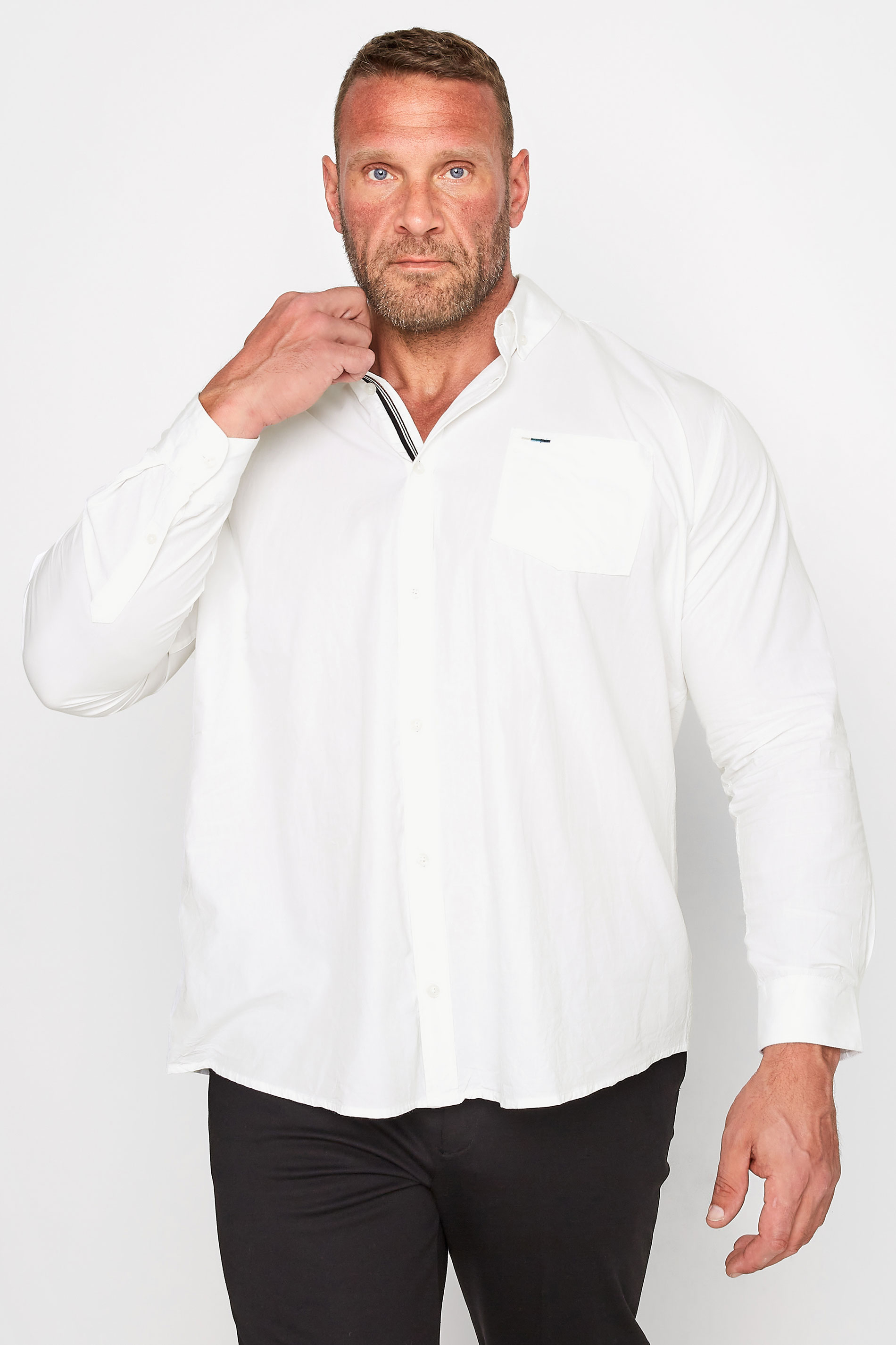 BadRhino Big & Tall White Cotton Poplin Long Sleeve Shirt 1