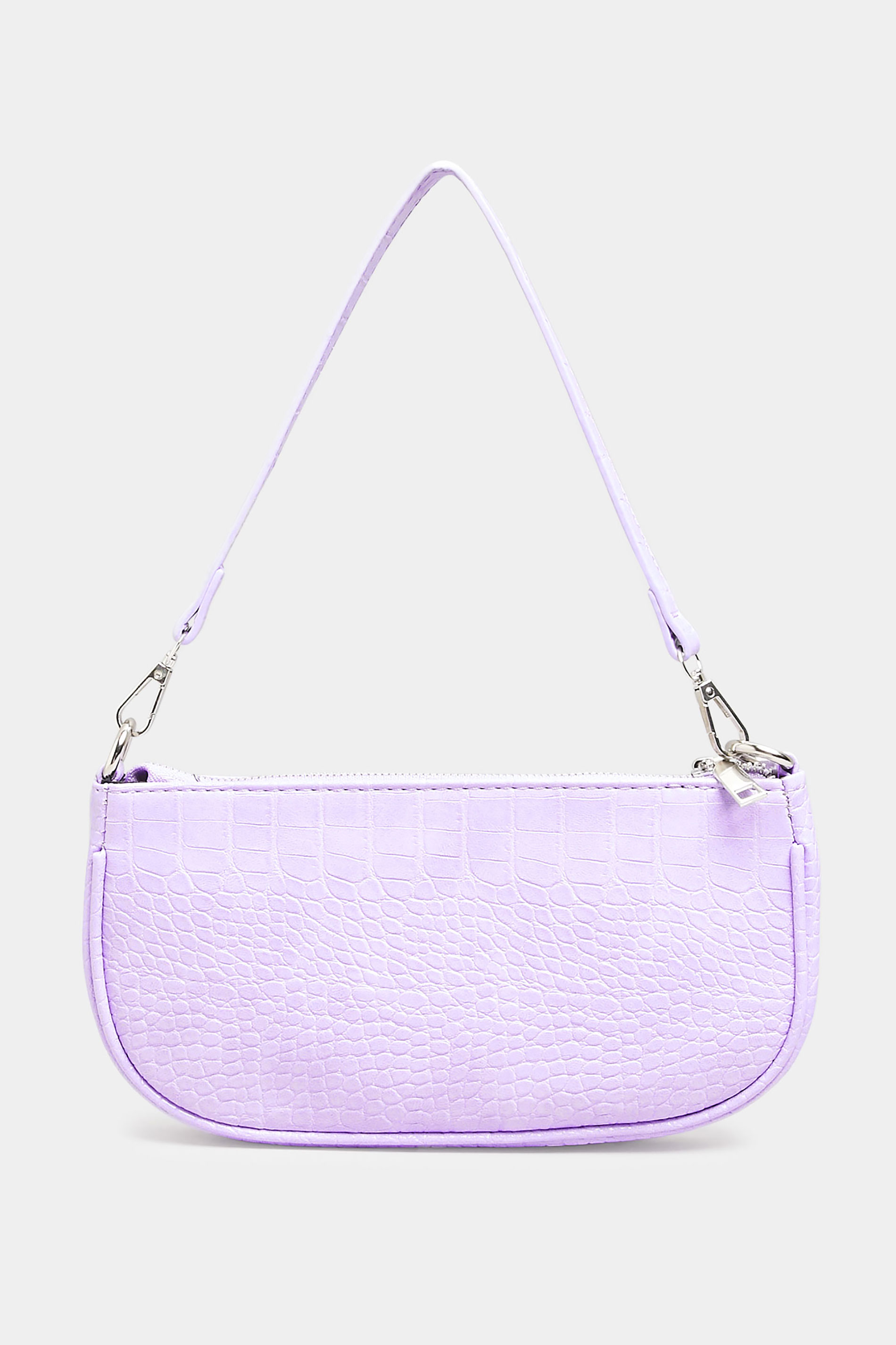Lilac Purple Faux Croc Shoulder Bag | Yours Clothing 3