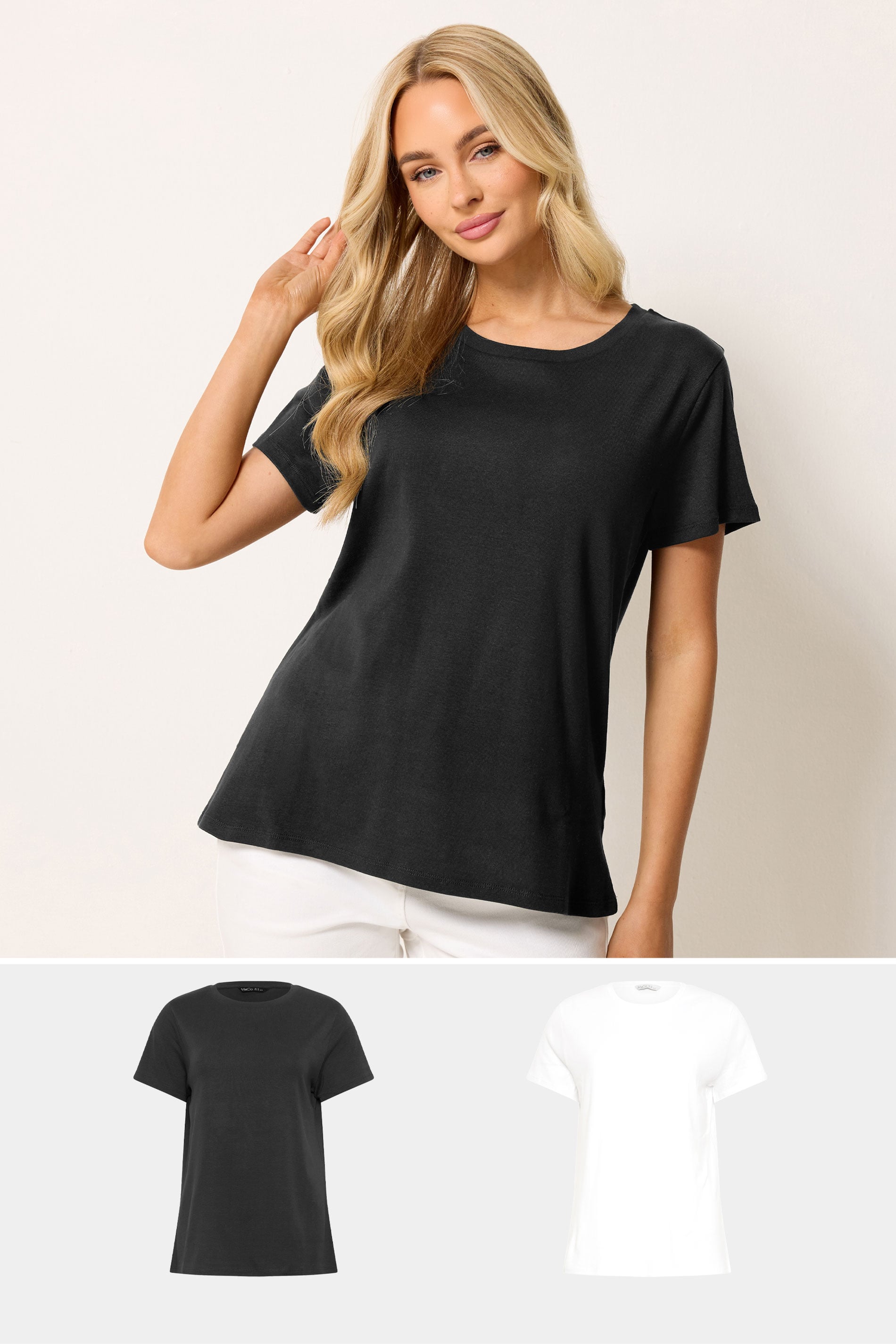 M&Co 2 PACK Black & White Short Sleeve Cotton T-Shirts | M&Co 3