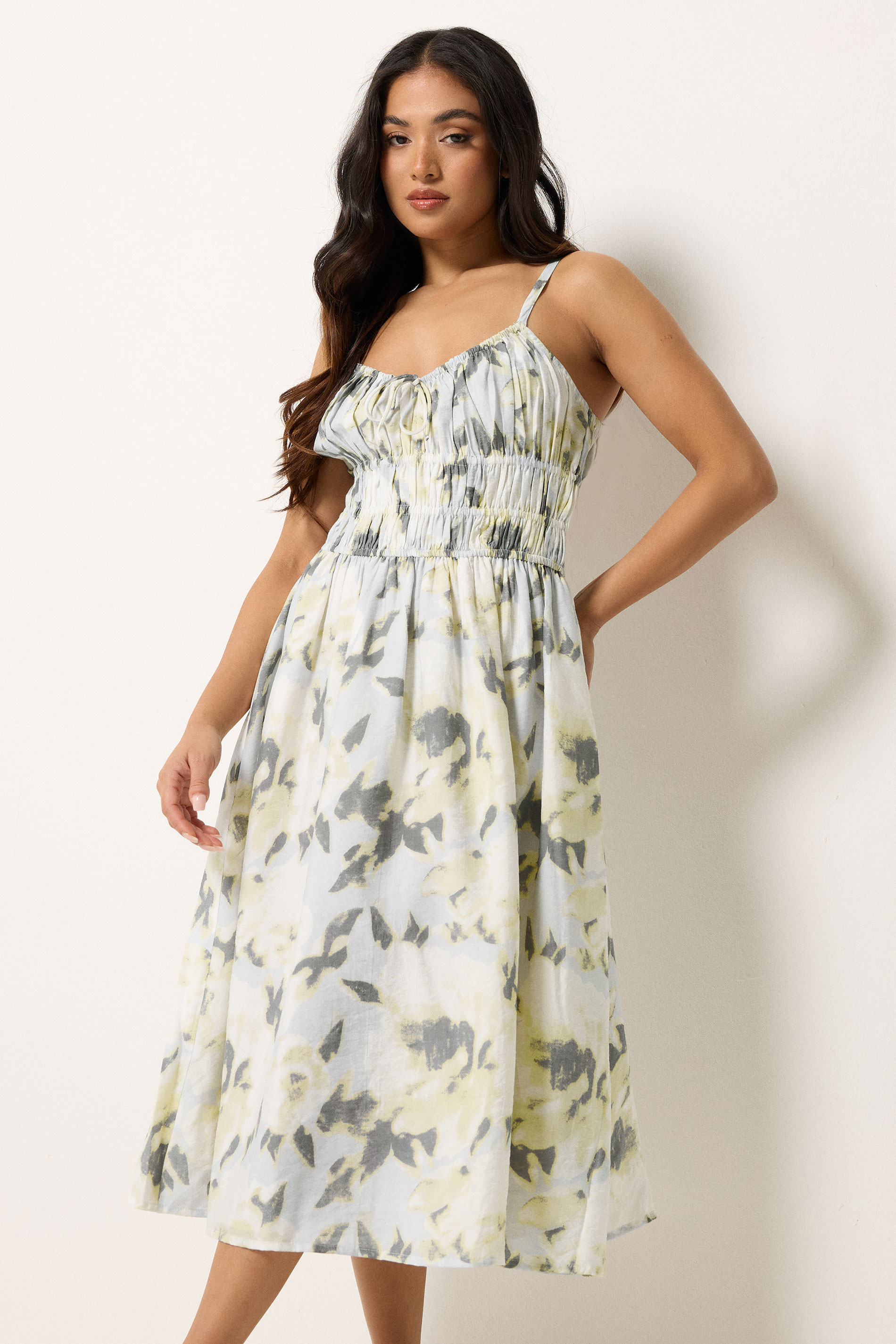 PixieGirl Petite Women's Grey Abstract Print Midi Dress | PixieGirl 3