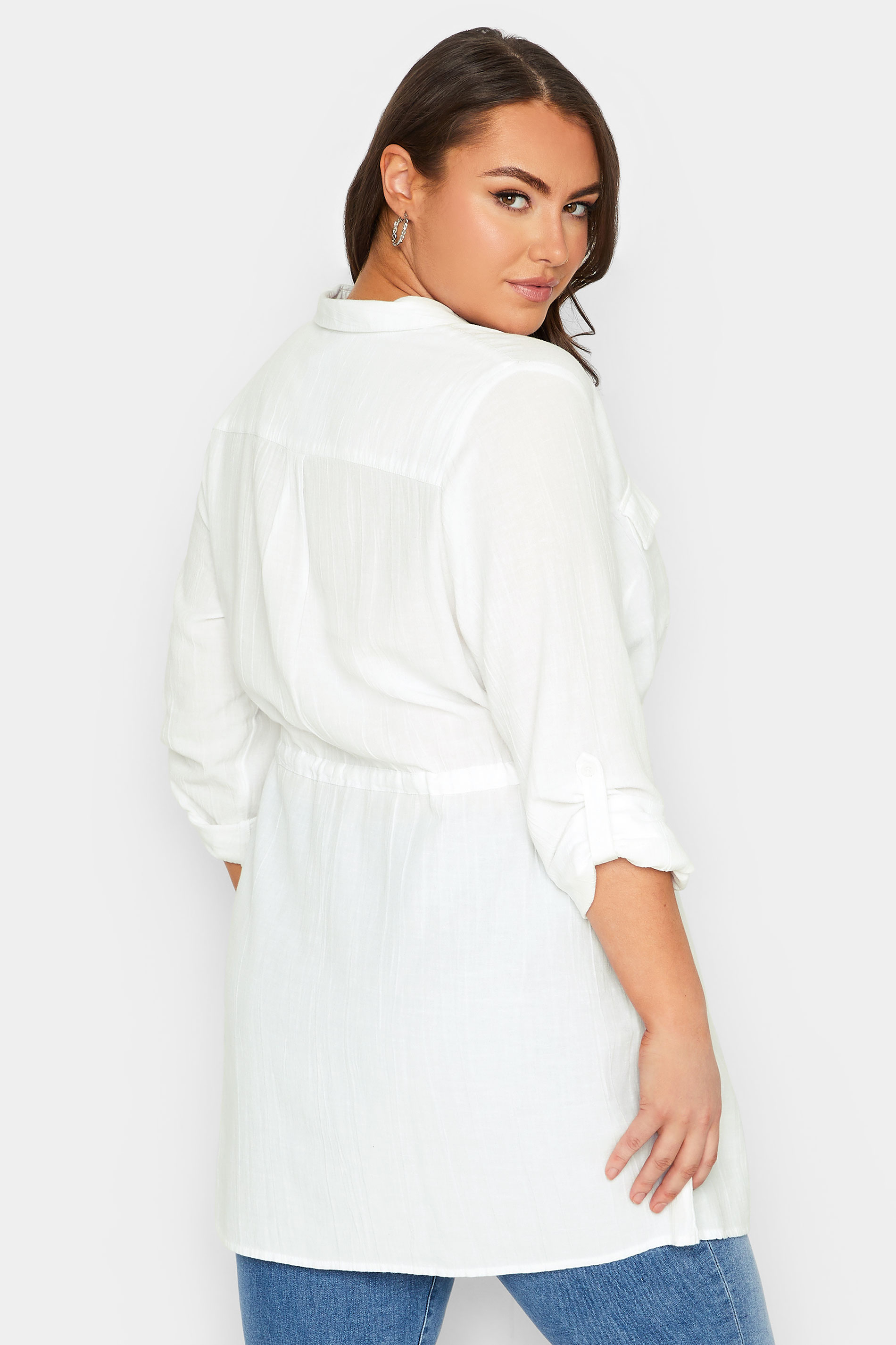 YOURS Curve White Utility Tunic Linen Shirt | Yours Clothing  3
